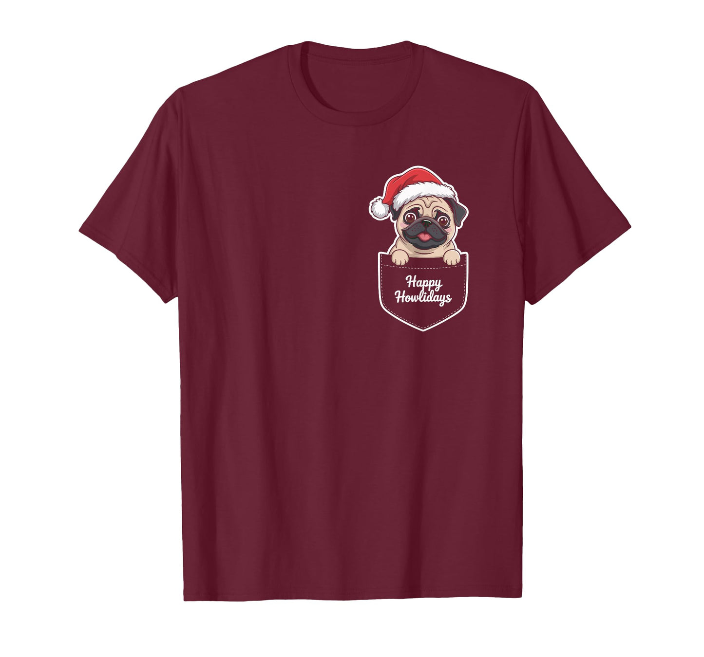 Christmas Pug in Pocket, Pug Wearing Santa hat T-Shirt