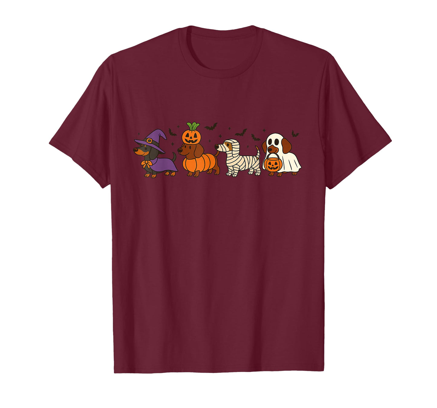 Cute Halloween Dachshund Dogs in Witch Pumpkin Costume T-Shirt