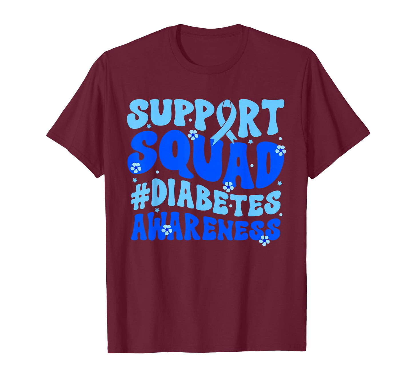 Groovy Support Squad Blue Ribbon Diabetes Awareness Month T-Shirt