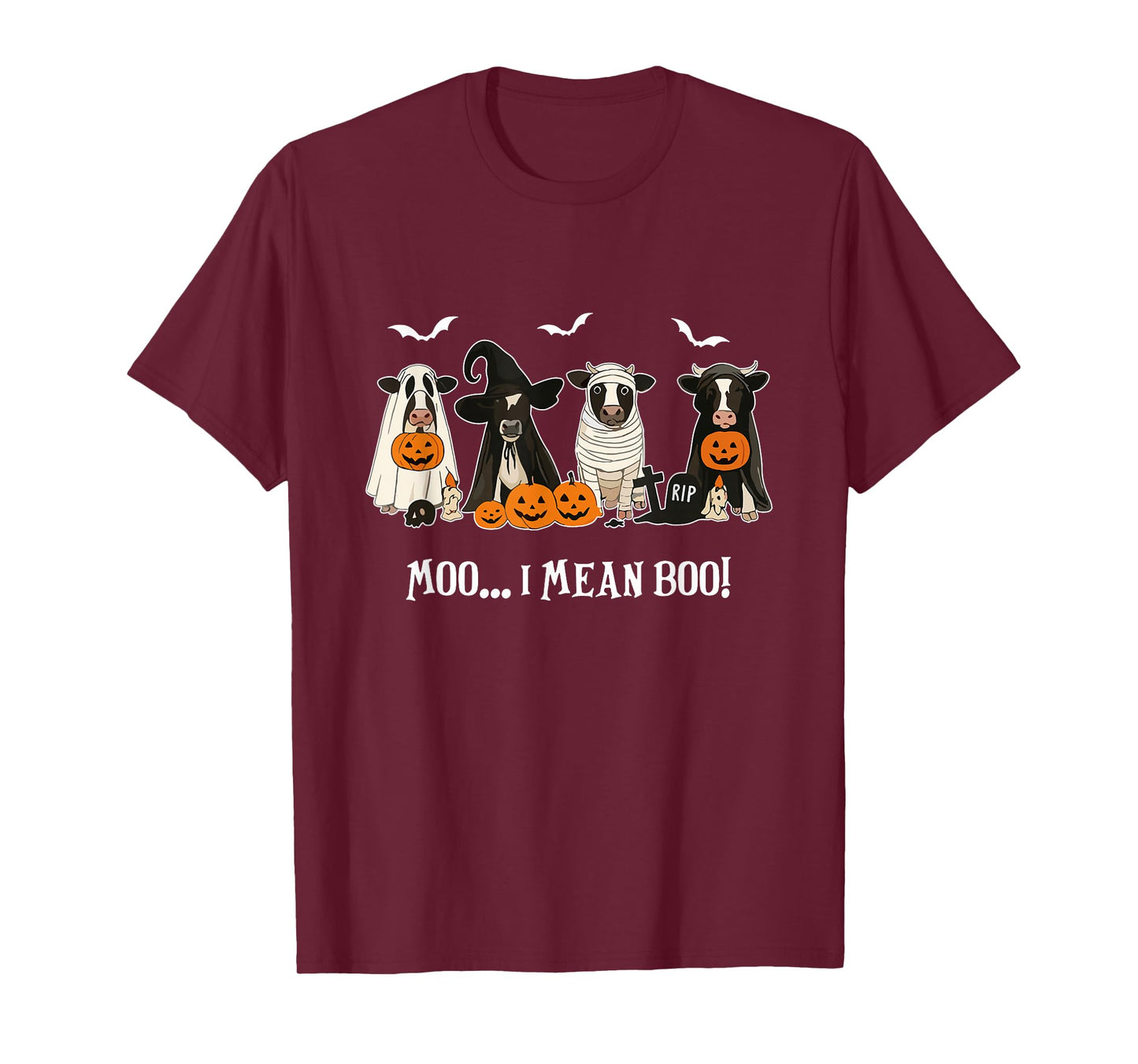 Moo I Mean Boo Cow Fall Halloween Ghost Cow Farm Lover Women T-Shirt
