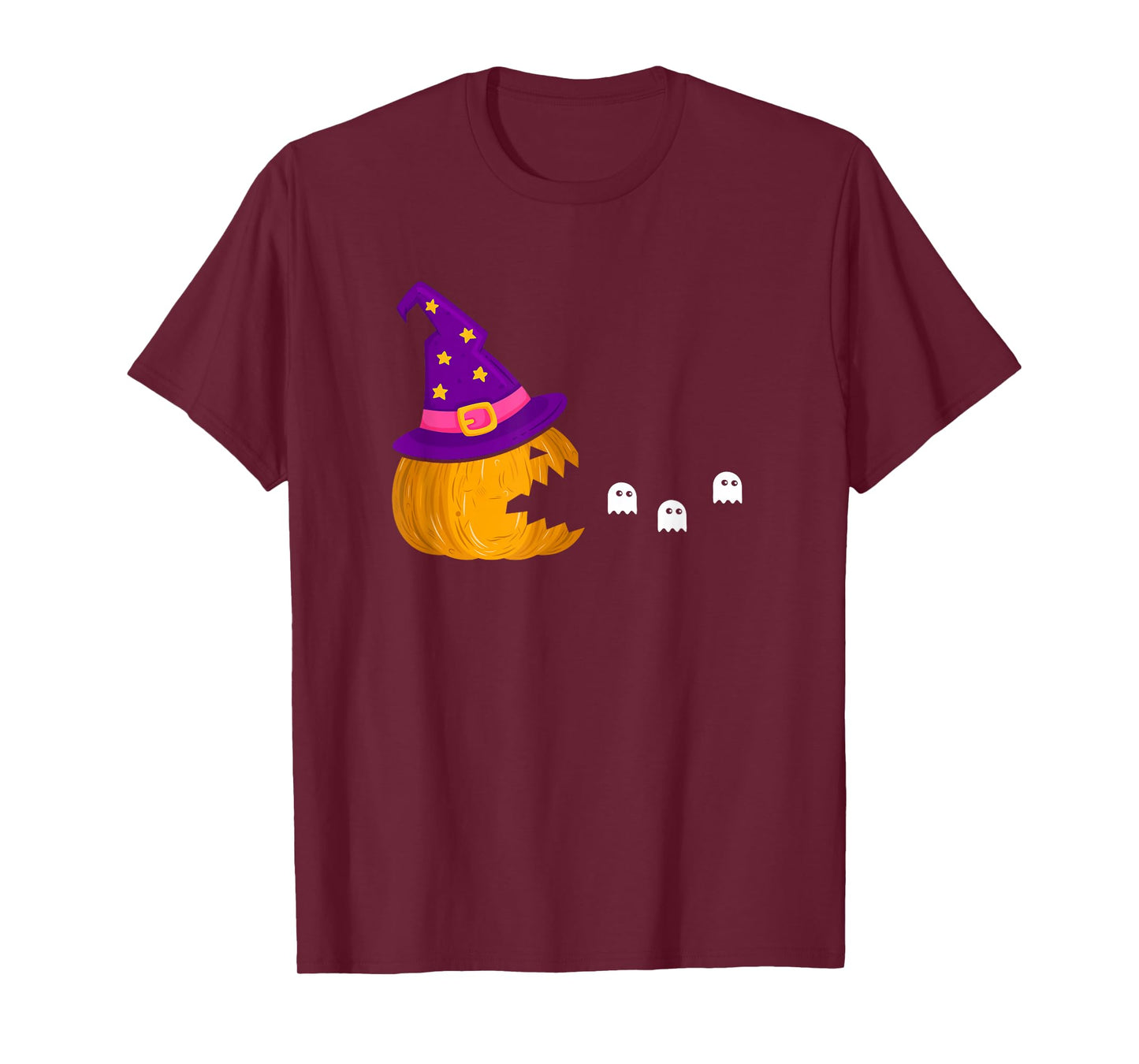 Pumpkin Witch Hat Chasing Ghosts Retro Spooky Halloween Fun T-Shirt