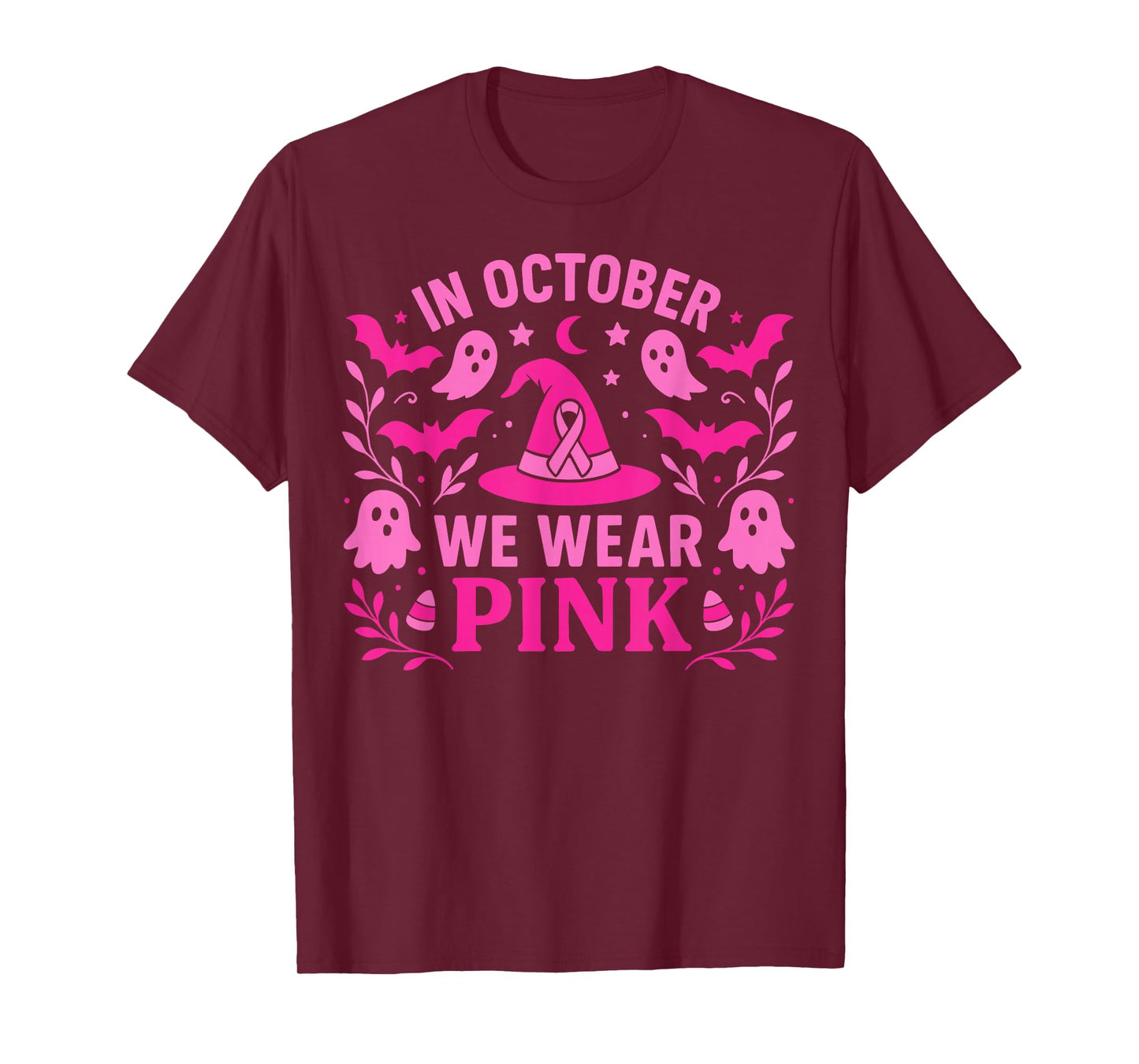 Halloween Breast Cancer Awareness October Wear Pink Witch T-Shirt