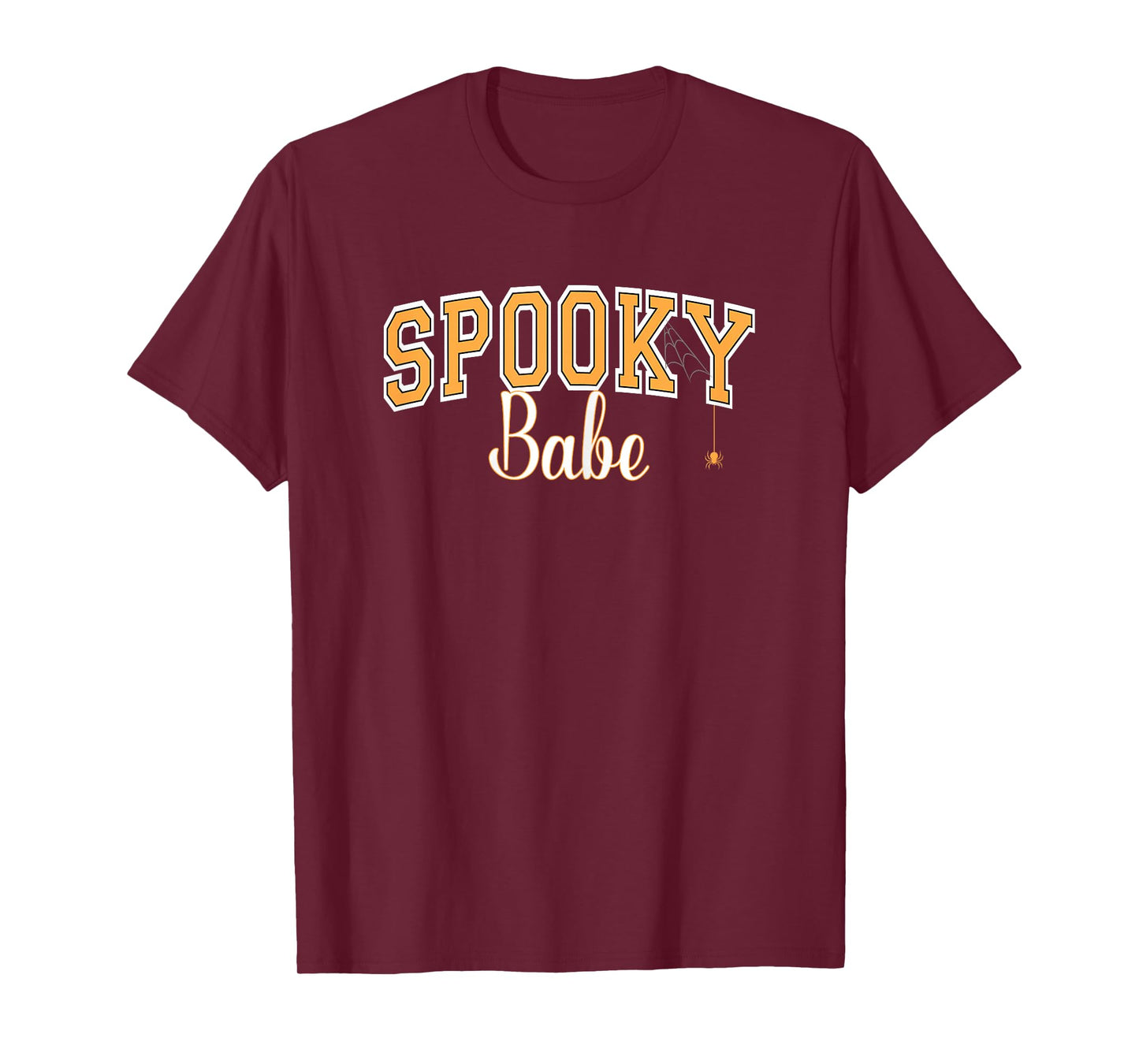 Spooky Babe Halloween Spider Varsity Orange Letters T-Shirt