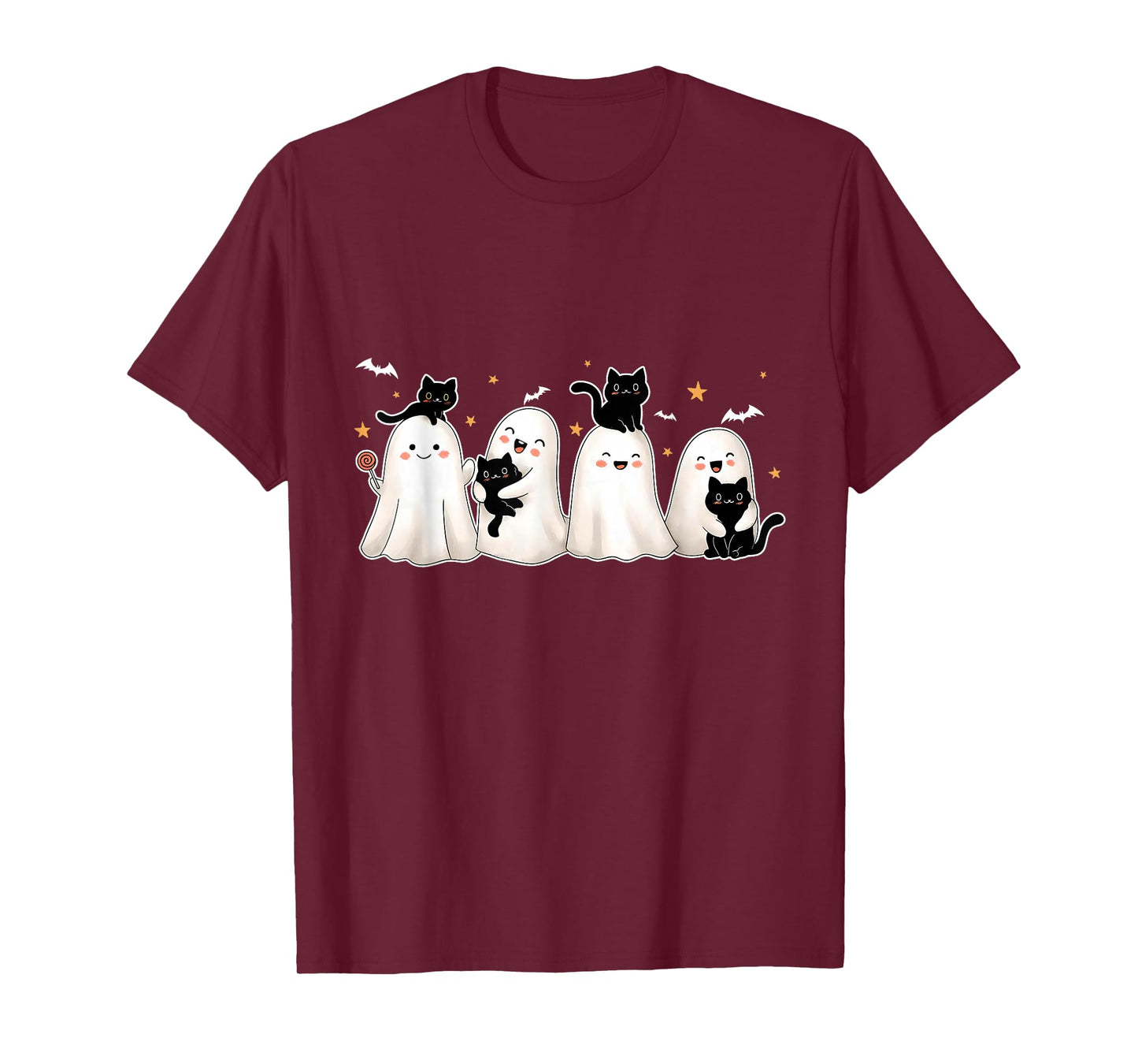 Ghost Holding Black Cat Halloween Black Cat Lover Cat Mom T-Shirt