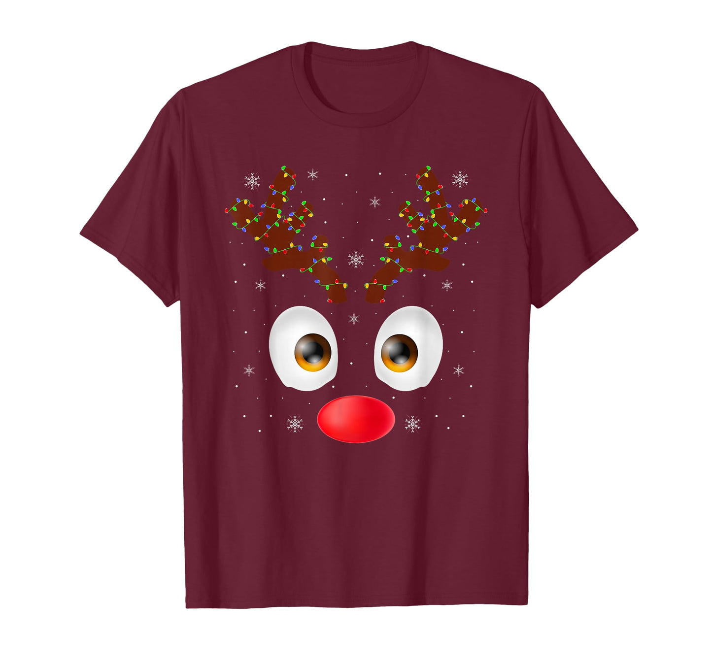 Reindeer Face Christmas Lights Funny Reindeer Family Xmas T-Shirt