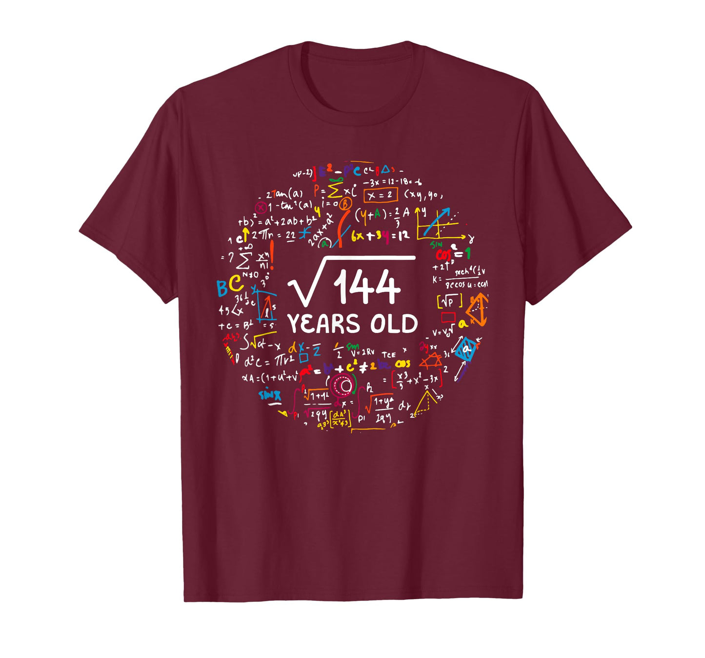 Square Root Of 144 12th Birthday 12 Year Old Gifts Math Bday T-Shirt