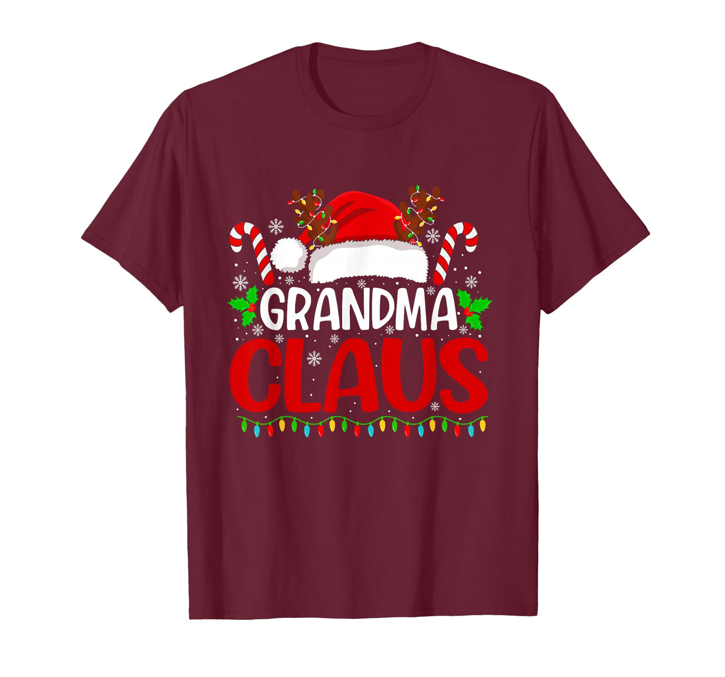 Grandma Claus Christmas Lights Santa Family Matching Xmas T-Shirt
