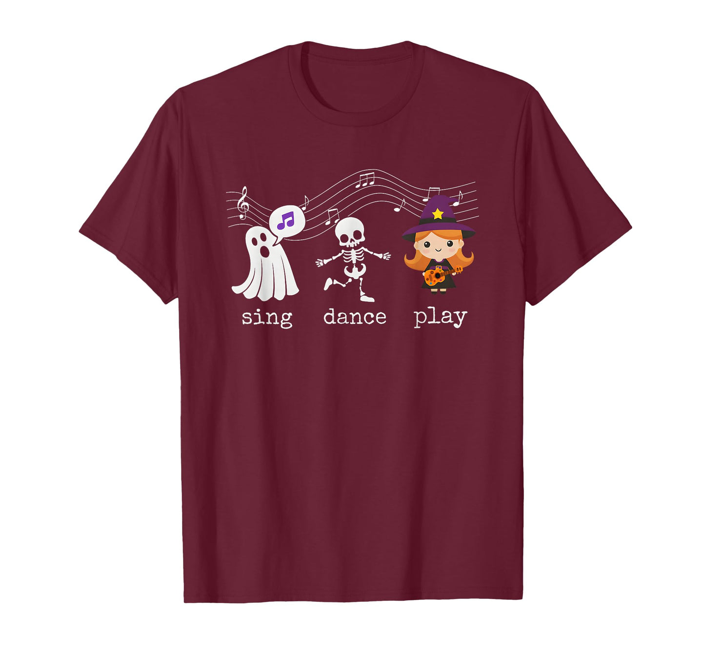 Cute Ghost Skeleton Witch Sing Dance Play Music Halloween T-Shirt
