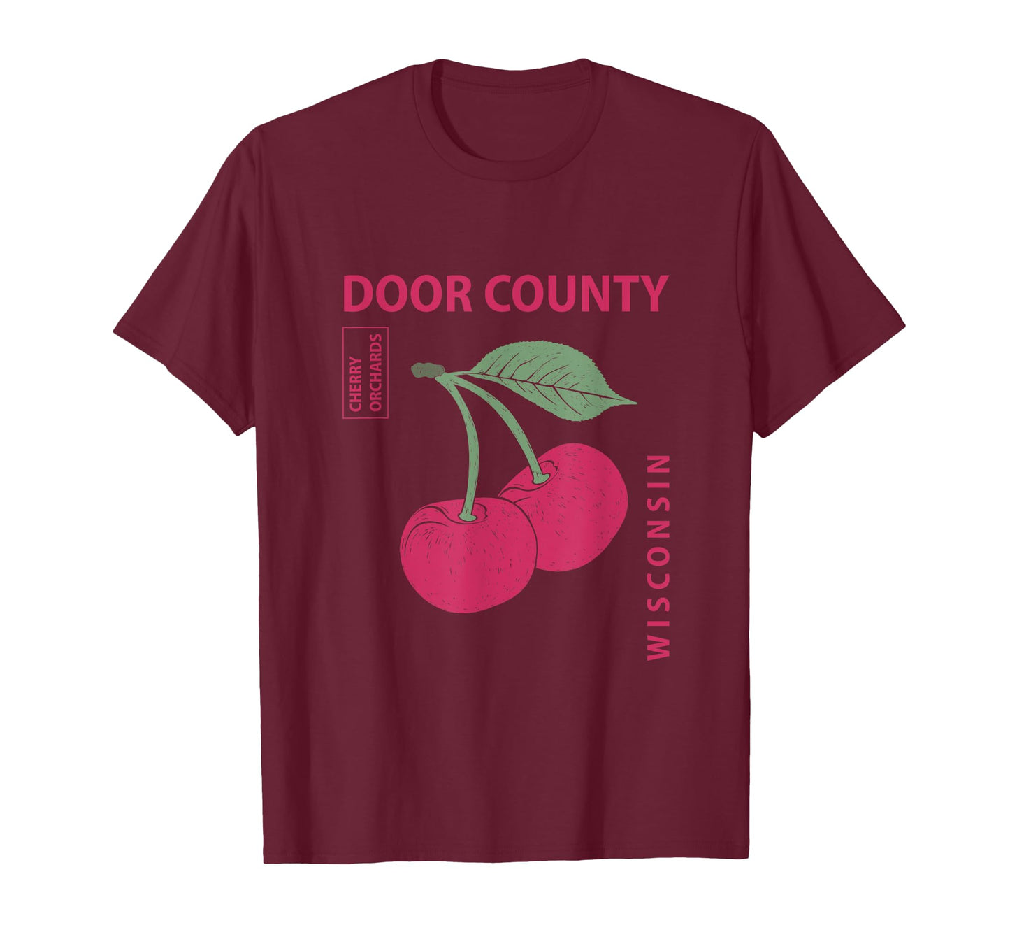 Door County Wisconsin Pink Cherries Vintage T-Shirt