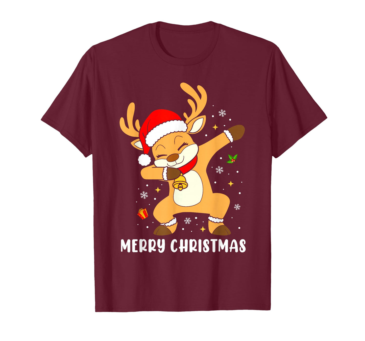 Merry Christmas Lights Red Santa Hat Family Xmas Reindeer T-Shirt