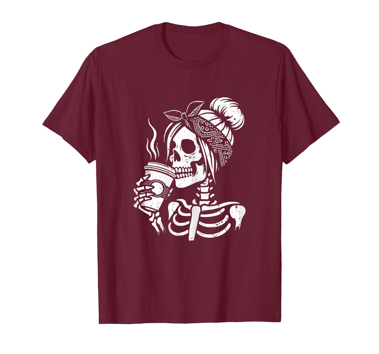 Halloween Skeleton Messy Bun Coffee Funny Costume Mom Women T-Shirt