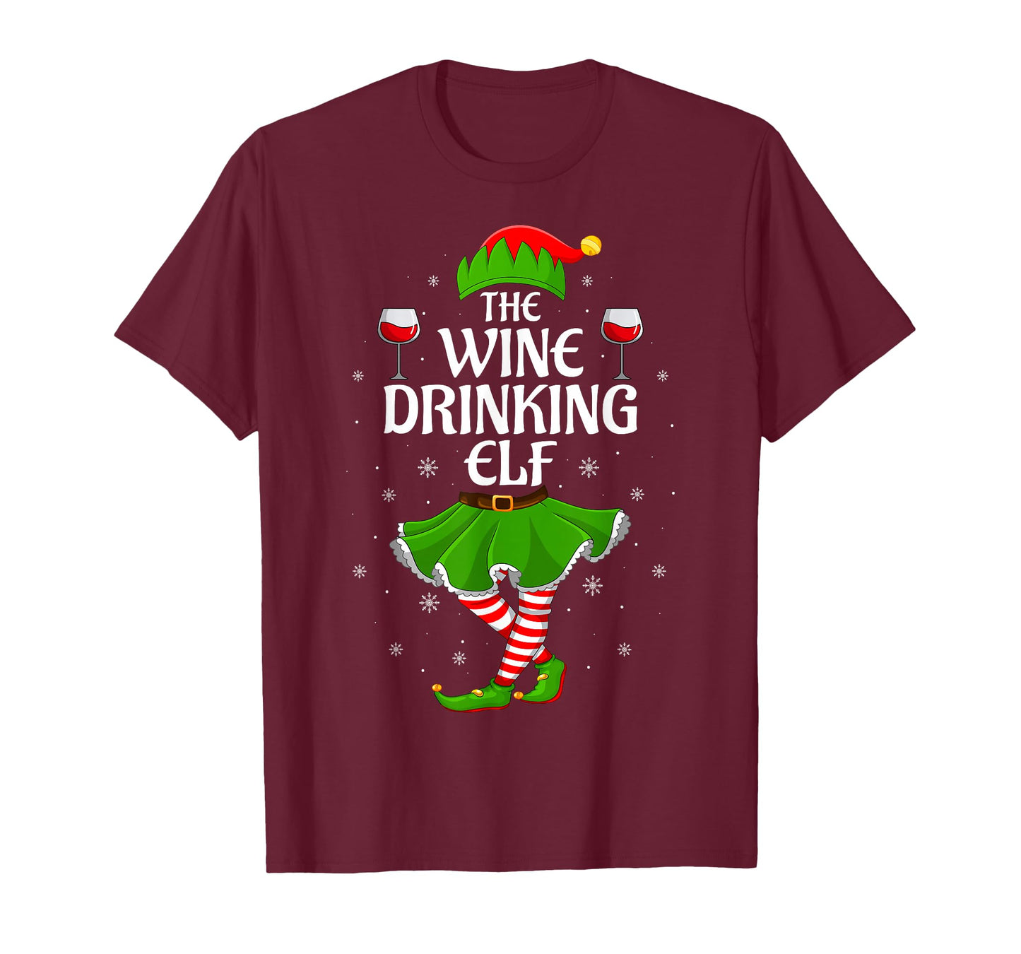 Wine Drinking Elf Christmas Family Girl Women Elf Squad Xmas T-Shirt