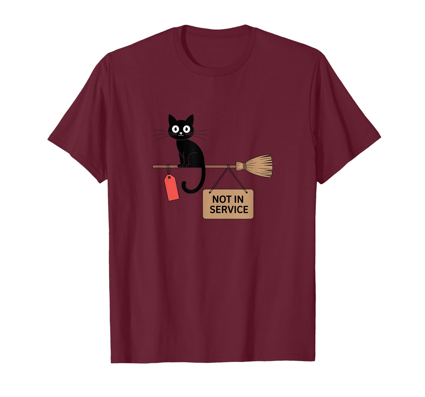 Cat Witch Broom Not in Service Halloween Funny T-Shirt