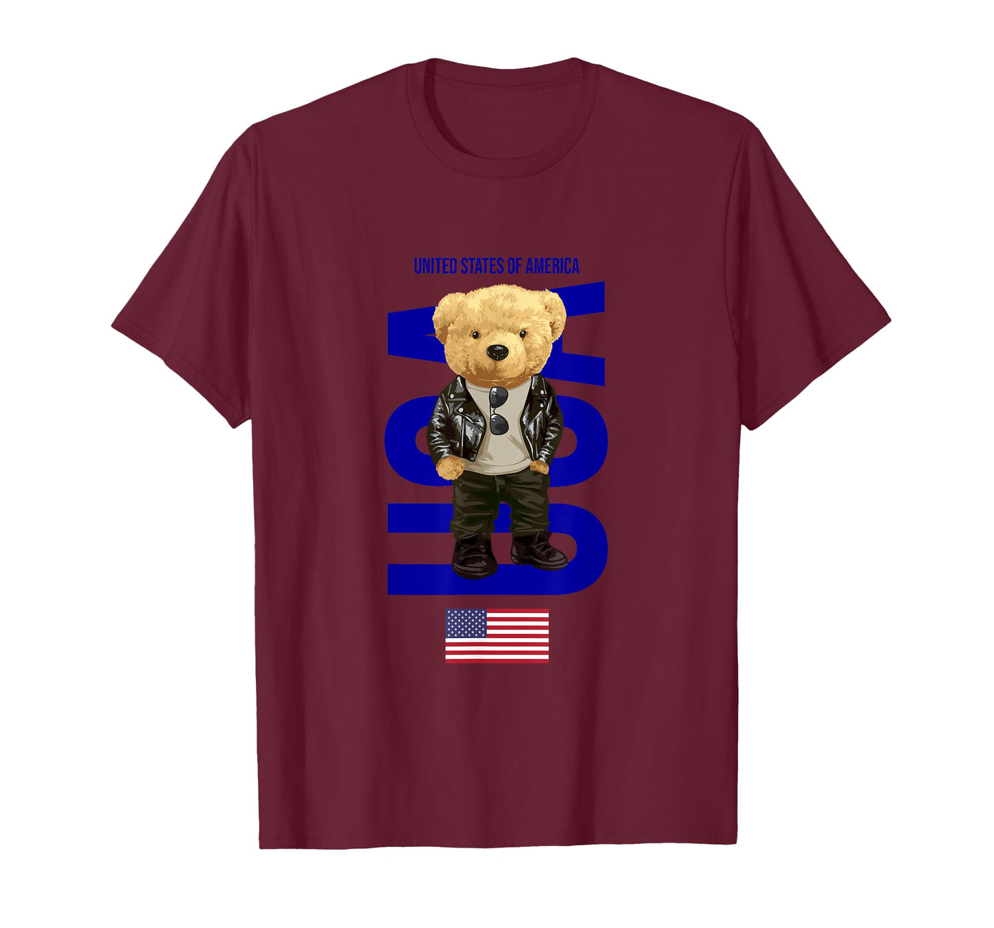 Cool Teddy Bear in USA American Style Illustration Graphic T-Shirt