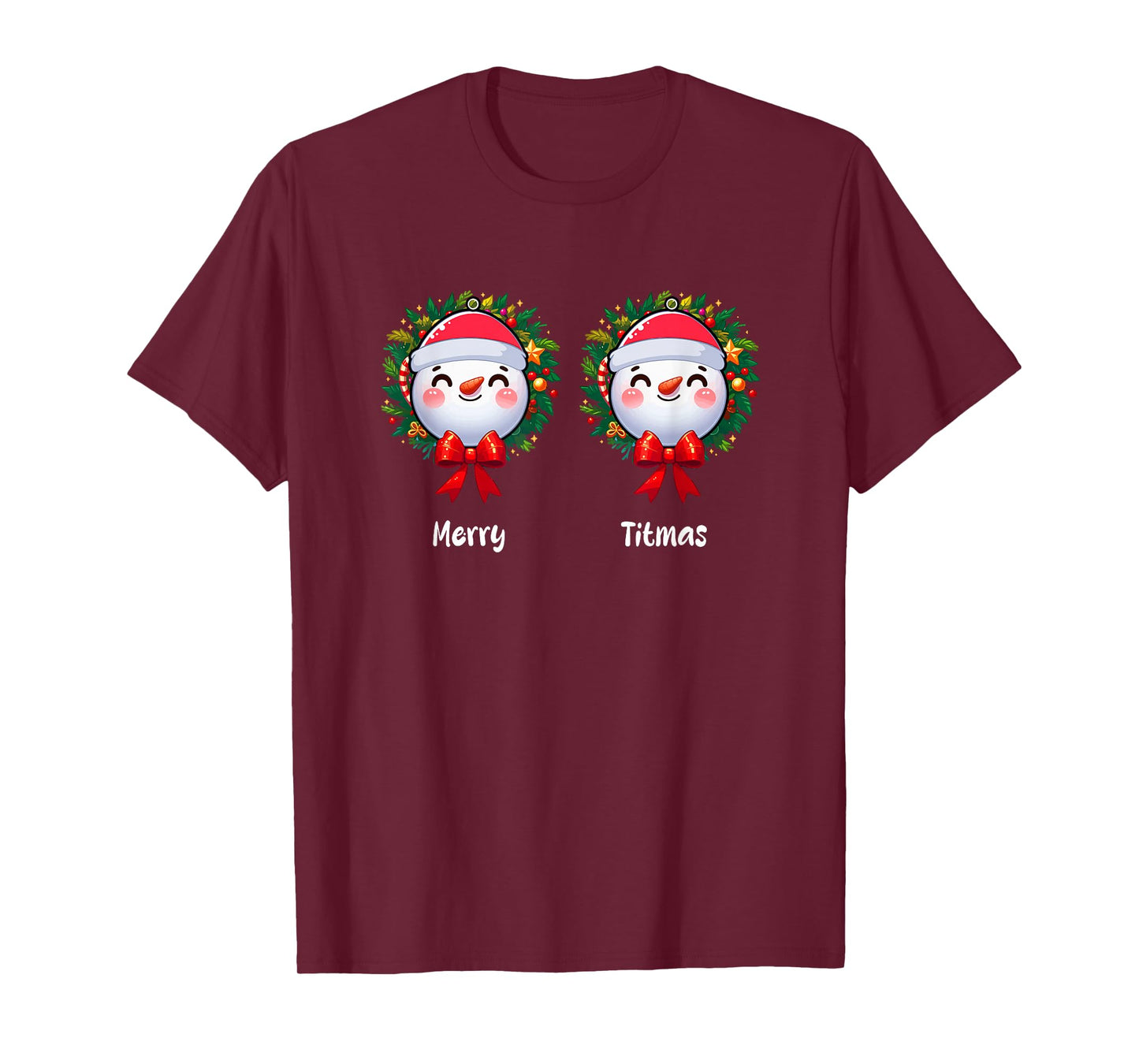Merry Christmas Funny Joke Bra Women Two Cute Snowmen T-Shirt