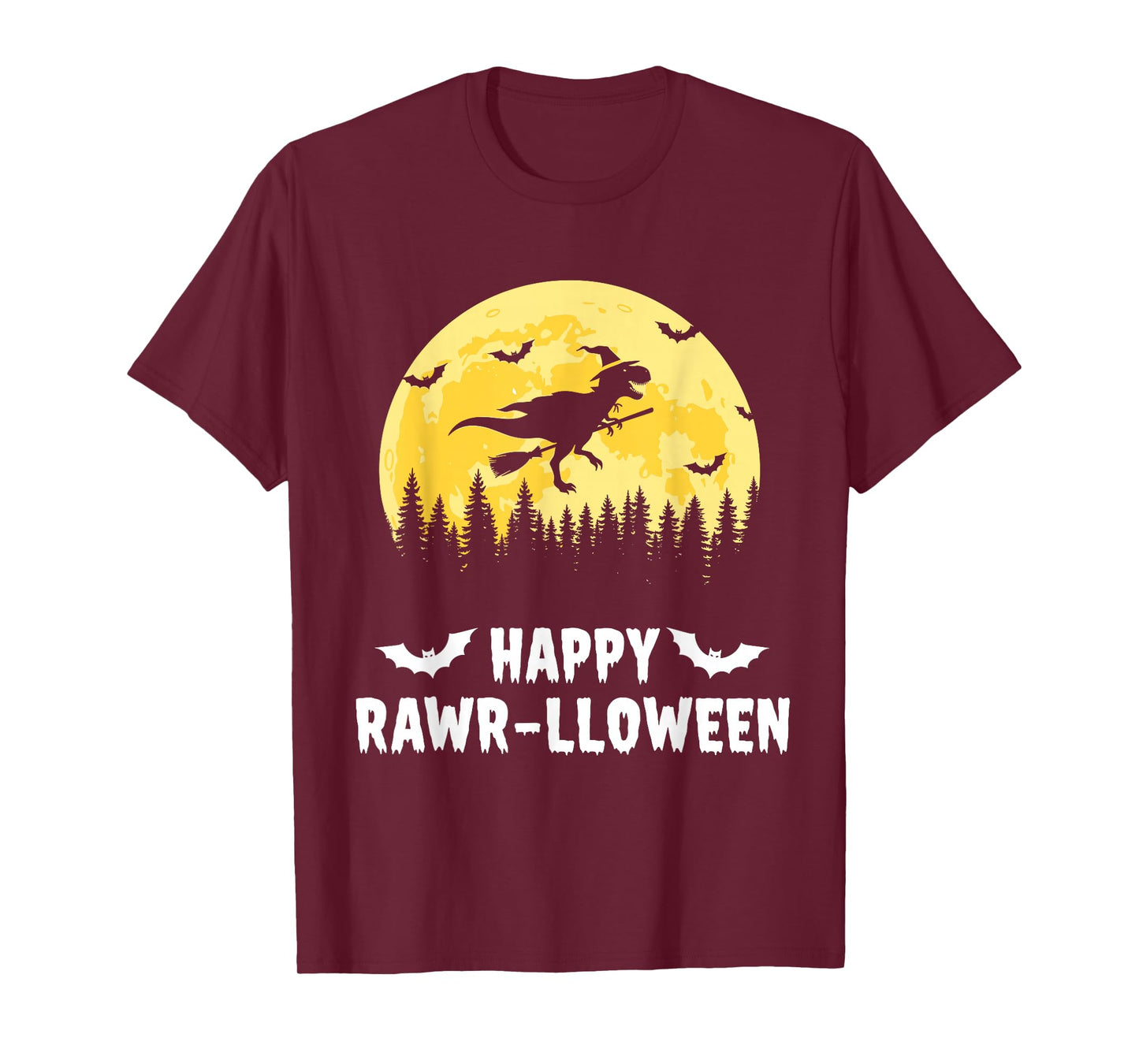 Happy Rawr-lloween Funny Halloween T Rex Flying Witch T-Shirt