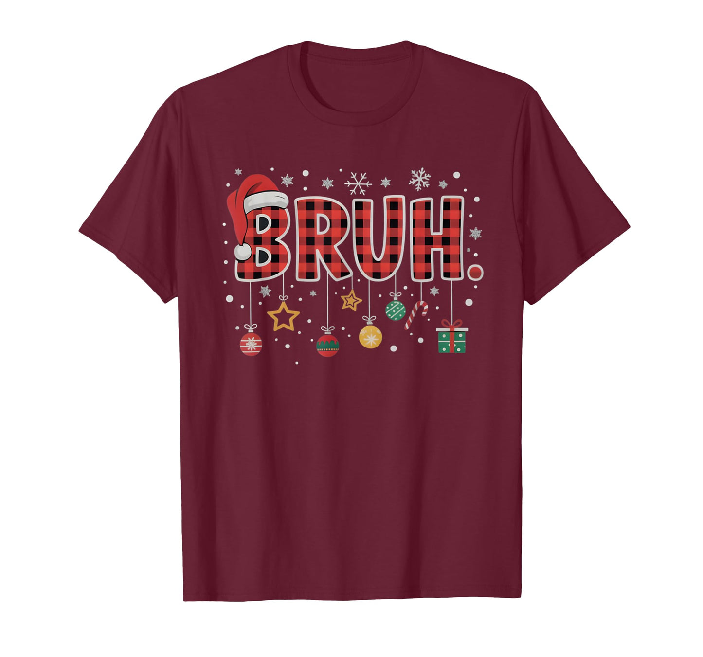 Bruh Christmas Red Plaid Teens Boys Kids Xmas Pajamas Gifts T-Shirt