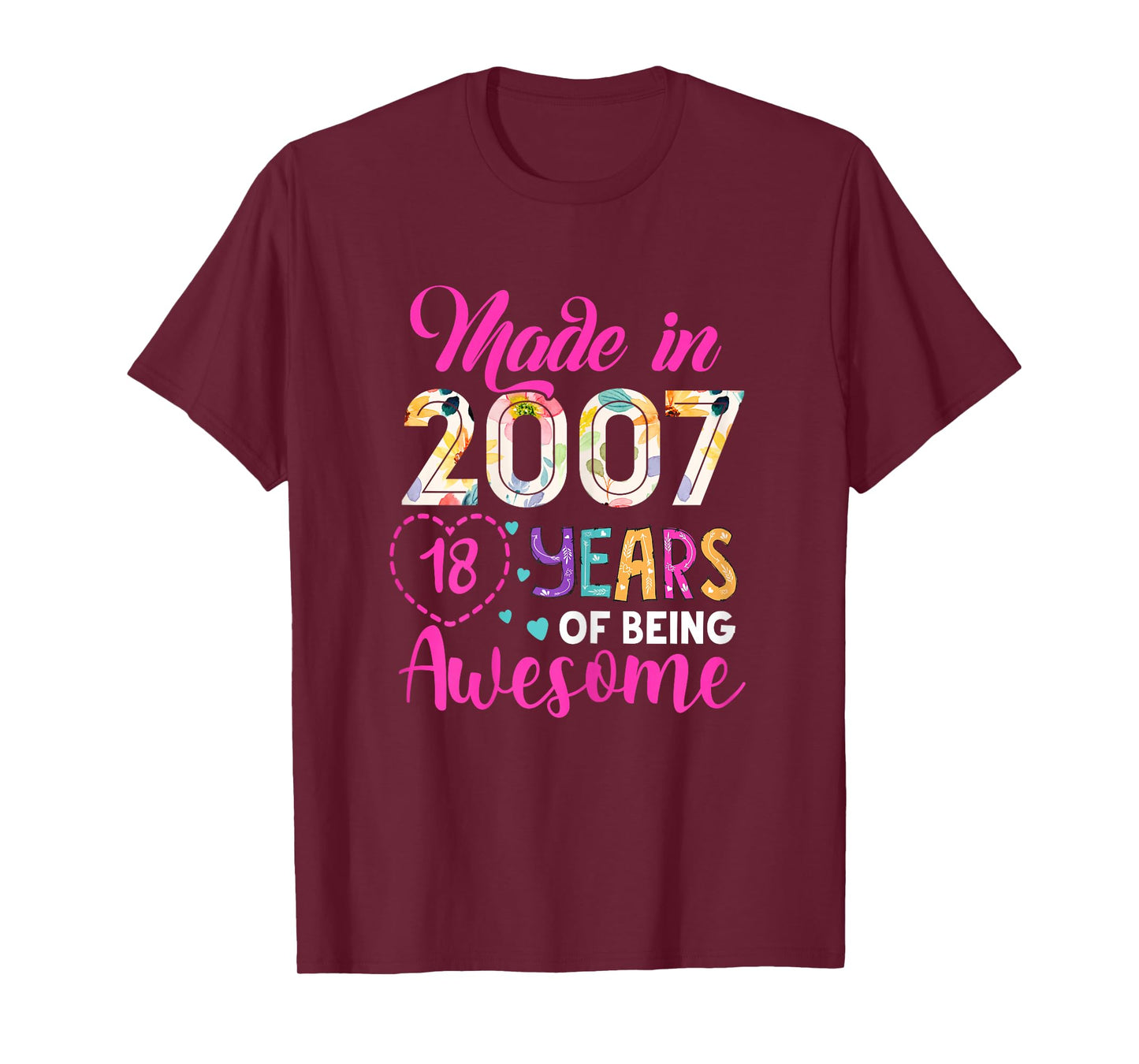 18 Year Of Being Awesome Made In 2007 Birthday Gifts Vintage T-Shirt
