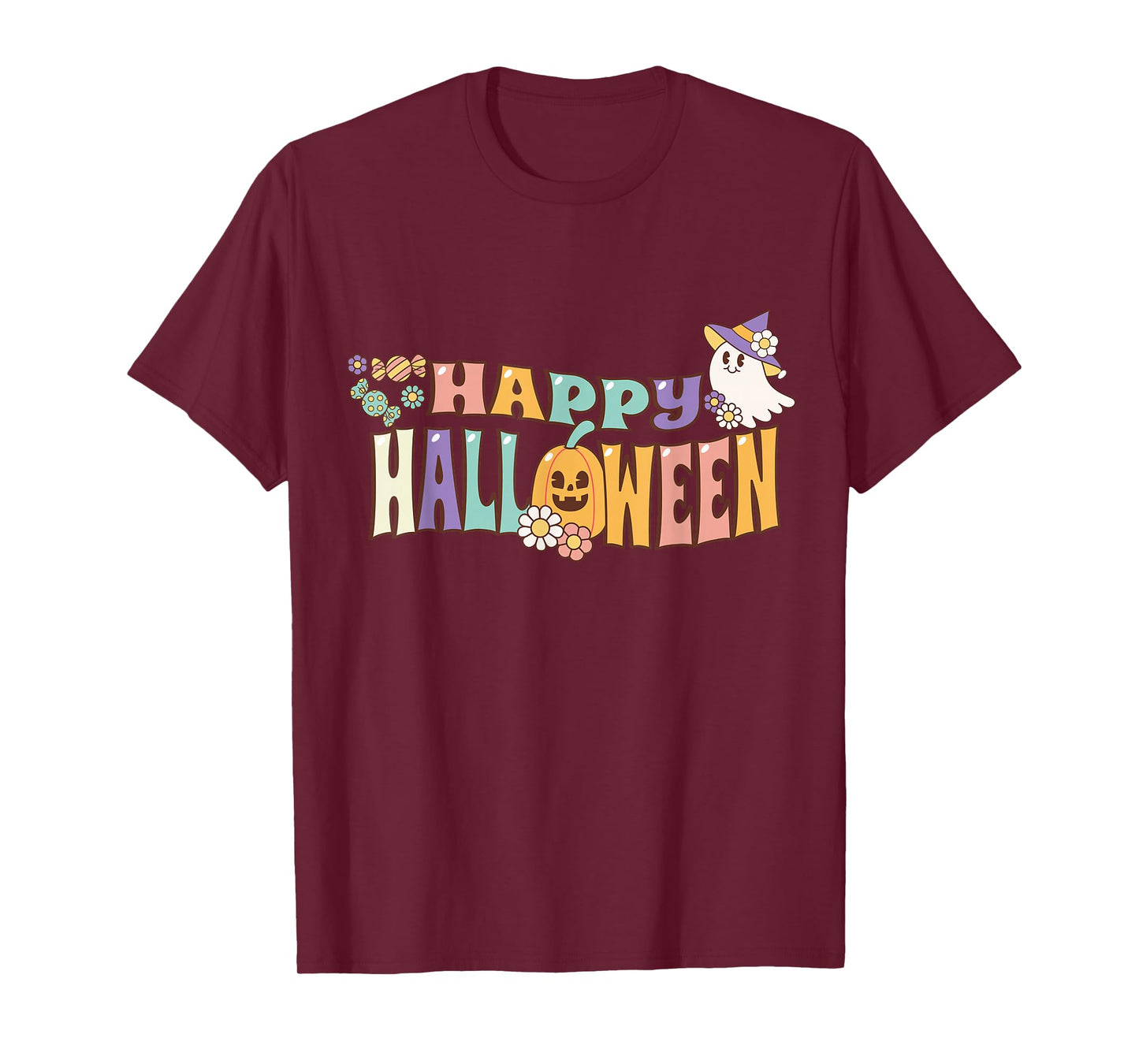 Retro Happy Halloween Shirt Groovy Ghost Pumpkin Candy T-Shirt