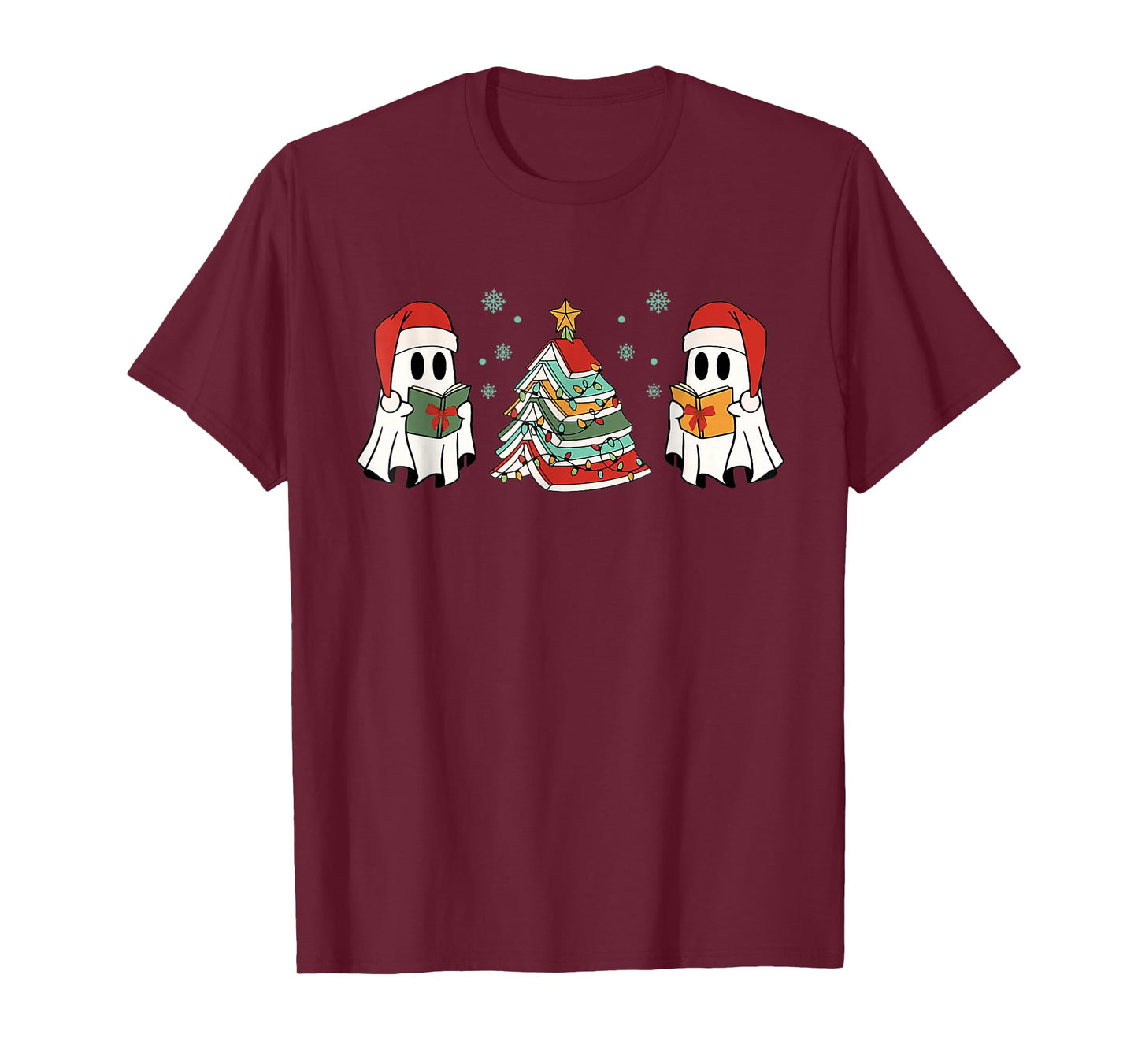 Funny Christmas Ghost Reading Book Librarian Teacher Xmas T-Shirt