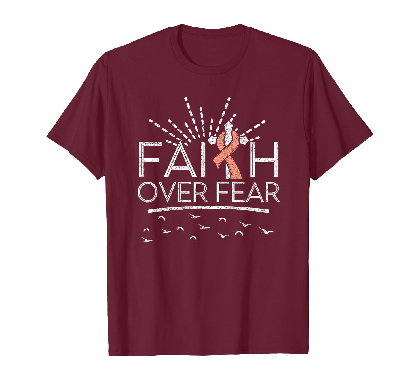 Faith over Fear Peach Ribbon Endometrial Cancer T-Shirt