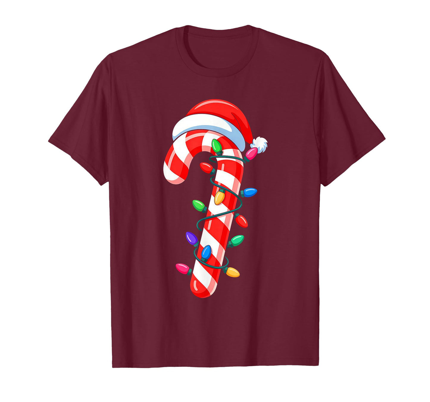 Candy Cane Christmas Lights Santa Hat Family Xmas Pajamas T-Shirt