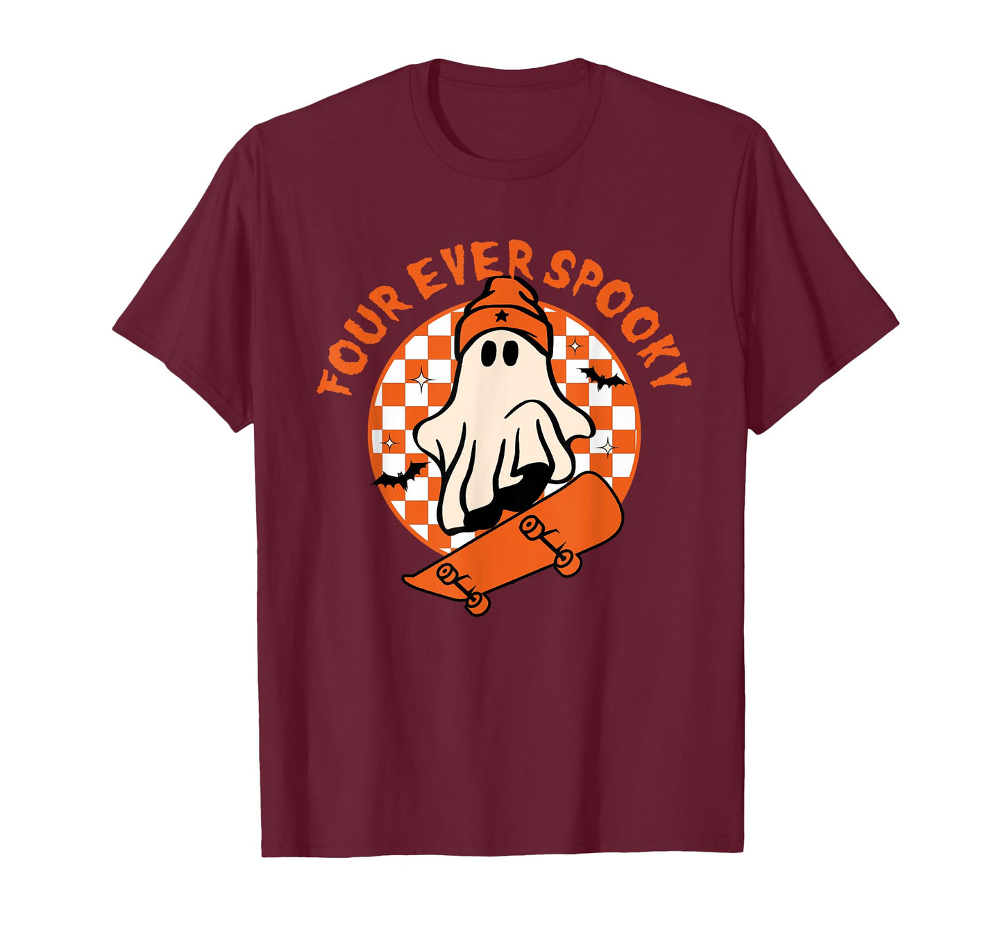 Four Ever Spooky 4th Birthday Halloween Skateboarding Ghost T-Shirt