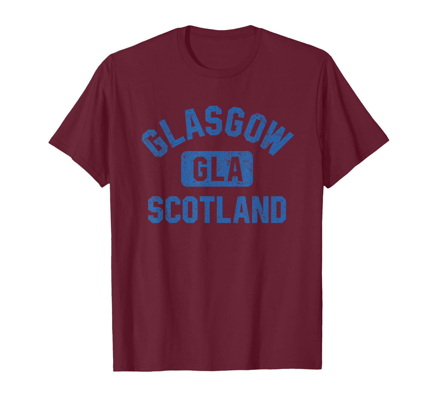 Glasgow Scotland Gym Style Distressed Blue Print T-Shirt