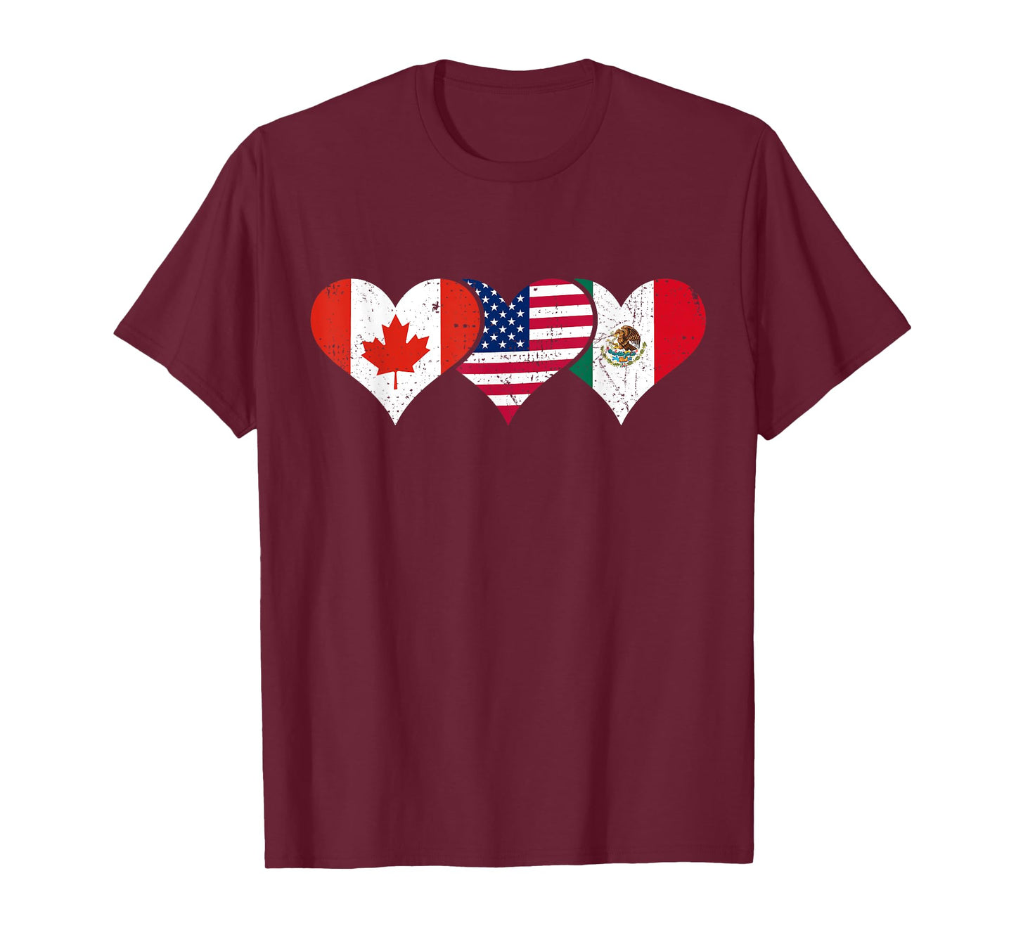 Canada, Mexico & USA Flags Canadian Mexican American Hearts T-Shirt