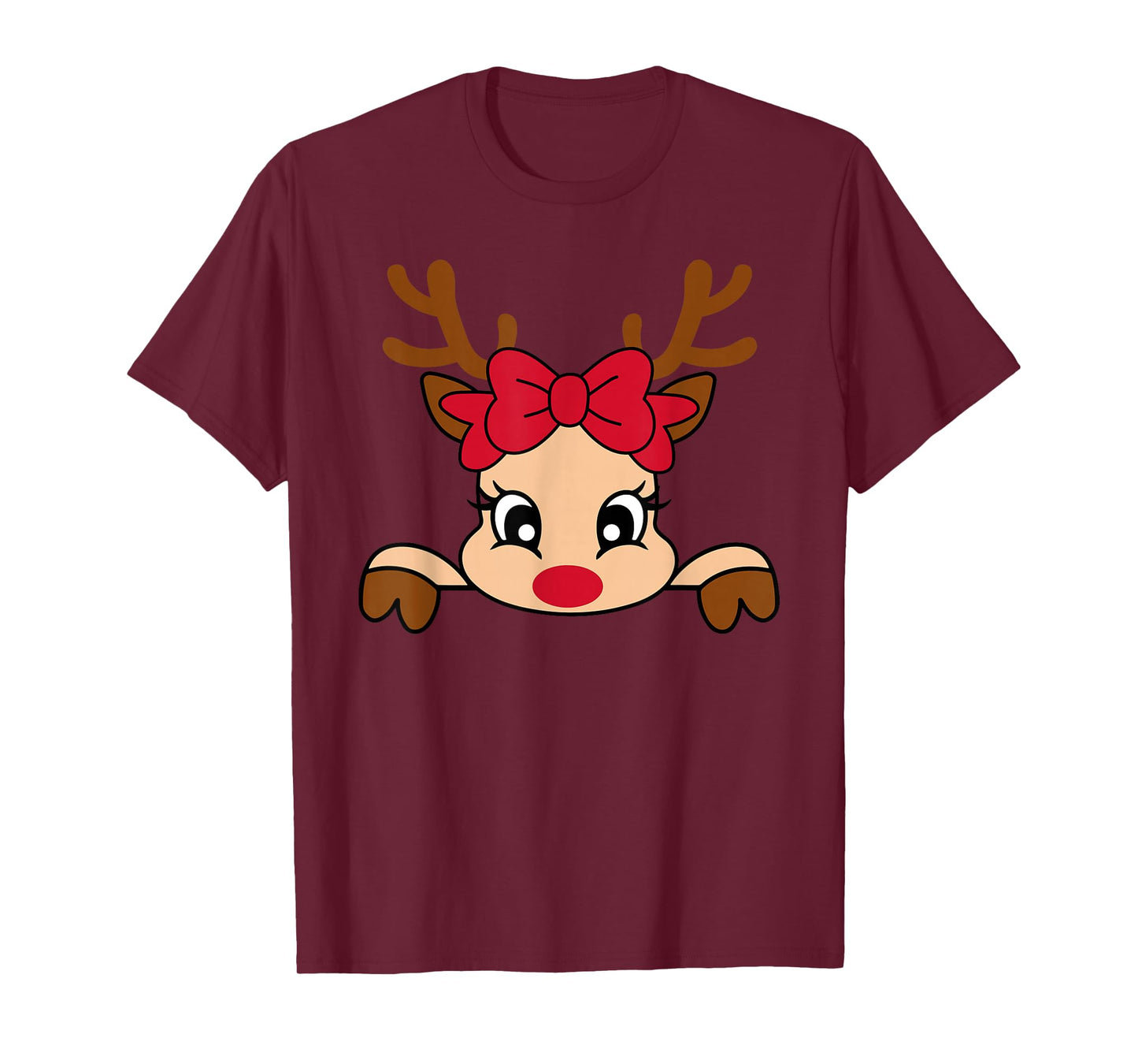 Cute Santa Reindeer Merry Christmas Kids Girl T-Shirt