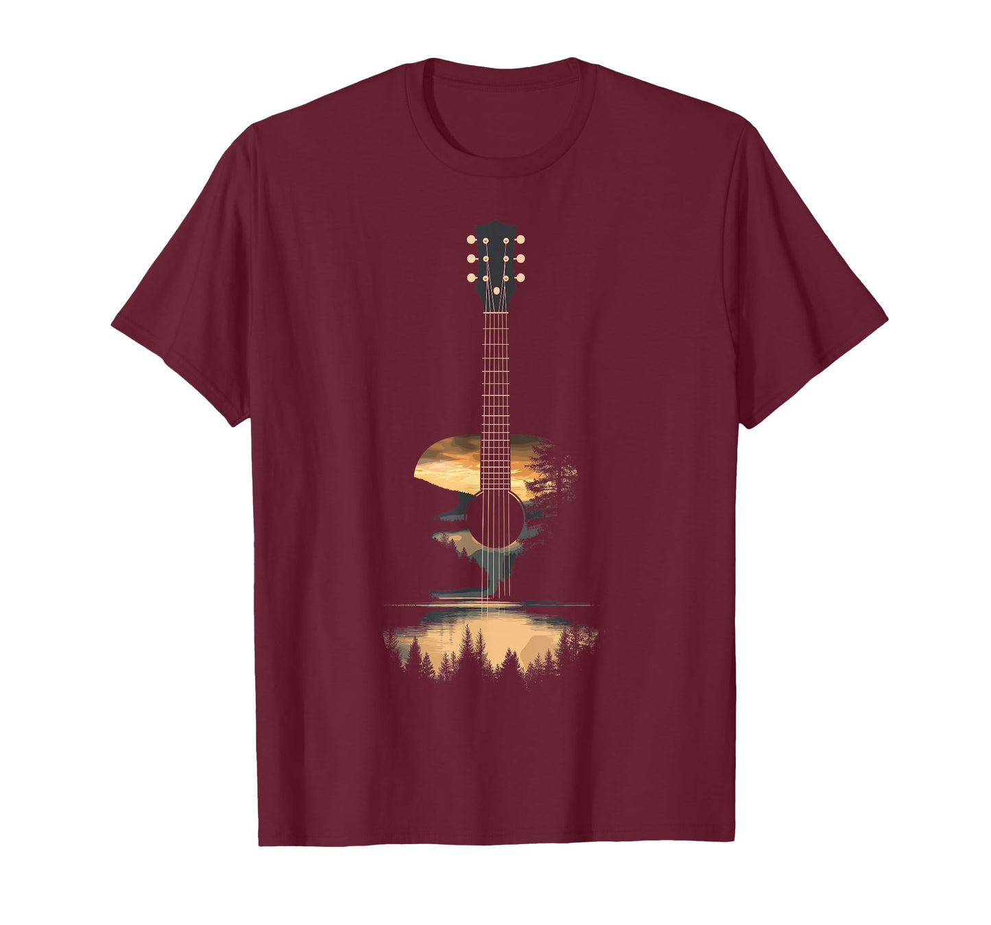 Sunset Acoustic Guitar Scenic Nature Art T-Shirt