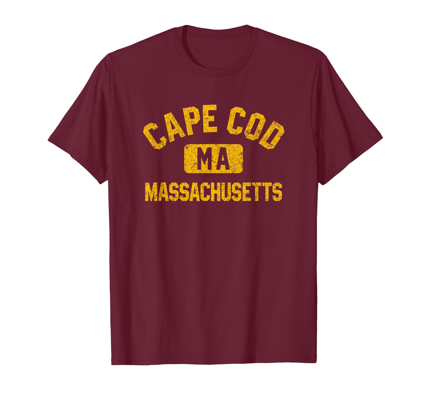 Cape Cod Massachusetts Gym Style Distressed Amber Print T-Shirt