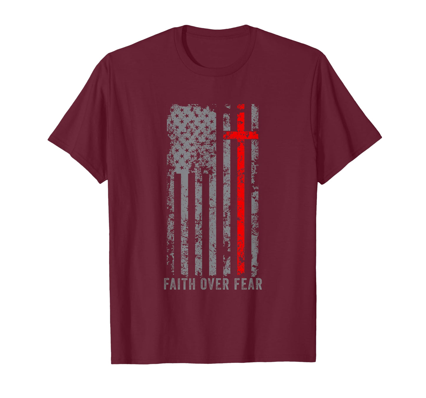 Faith Over Fears Cool Christian Cross Gym American USA Flag T-Shirt