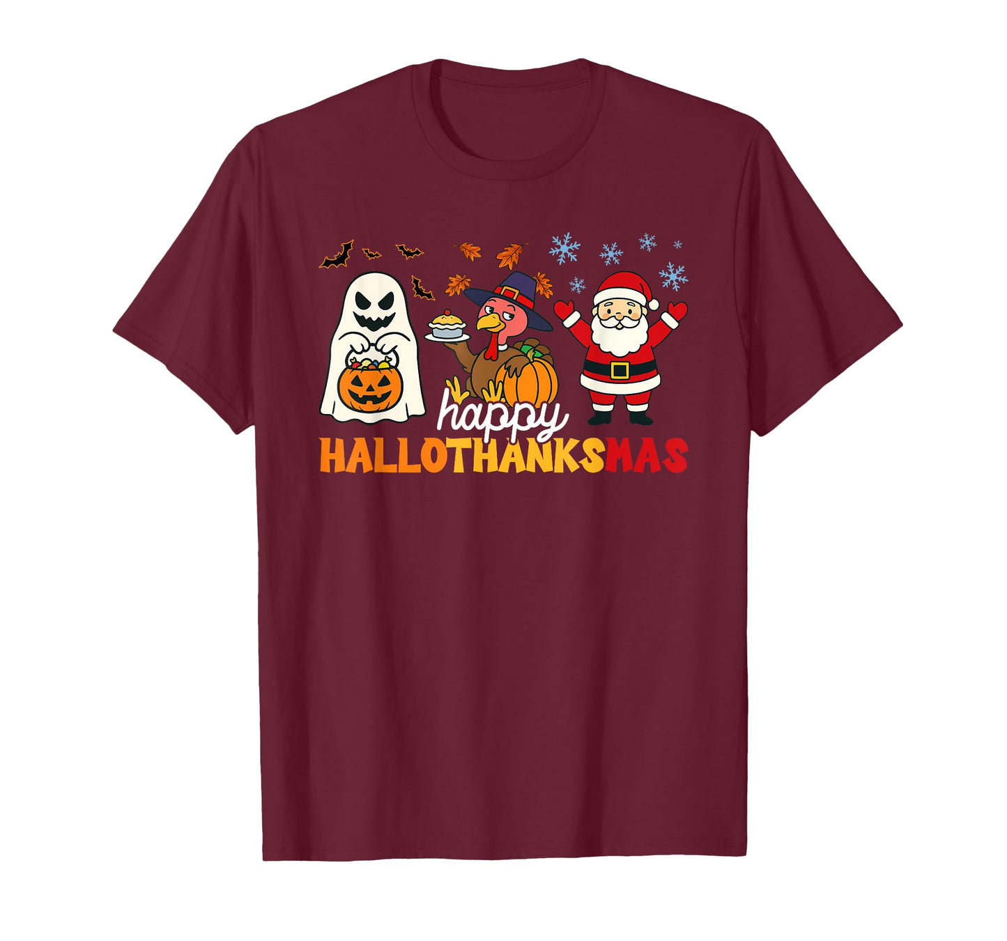 Happy Hallothanksmas Ghost Turkey Pumpkin Christmas Santa T-Shirt