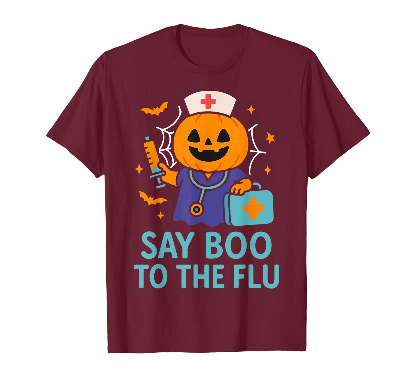Say Boo to The Flu Nurse Halloween Vaccine Pumpkin Crew T-Shirt
