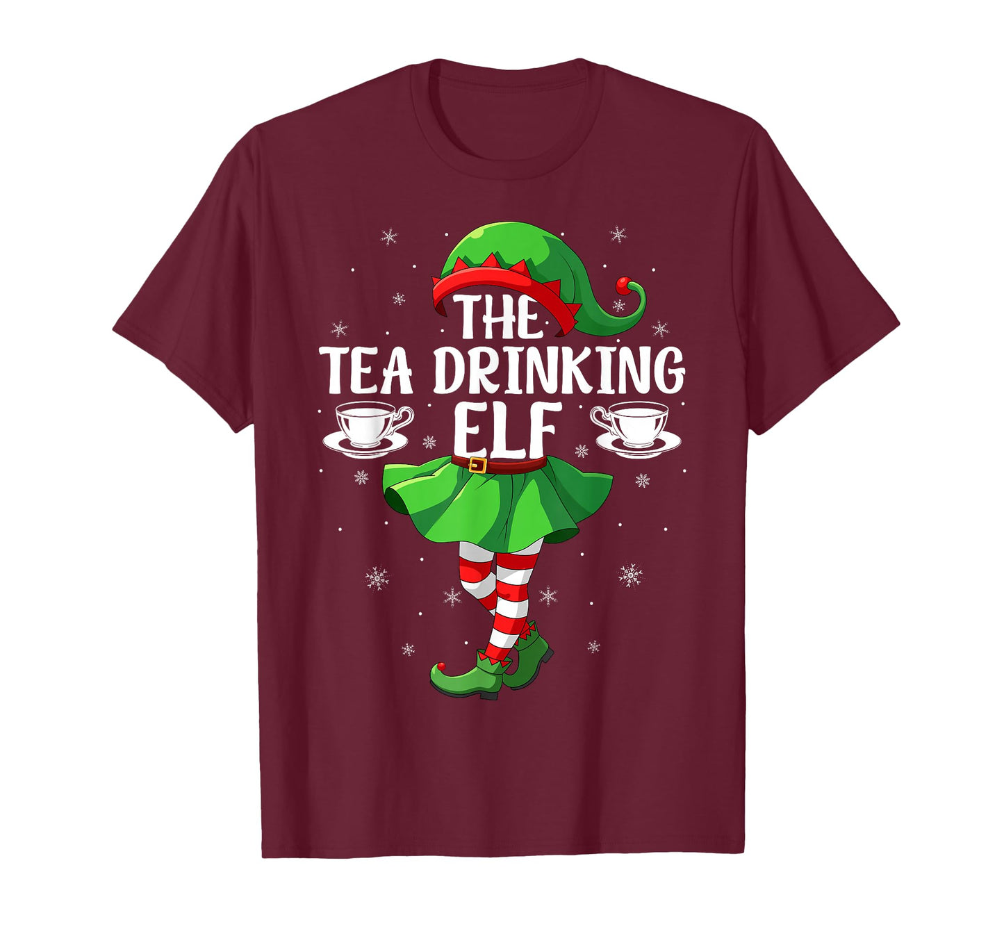 Tea Drinking Elf Christmas Girls Women Elf Squad Xmas Family T-Shirt