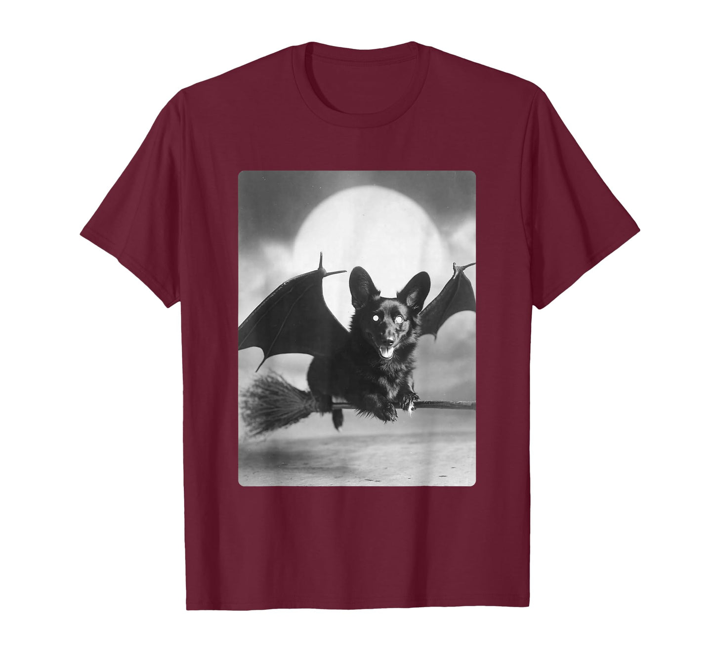 Gothic Corgi Witch Broom Bat Wings Spooky Halloween Dog T-Shirt