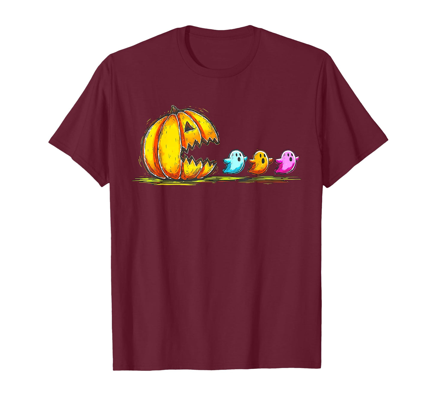 Retro Halloween Pumpkin Chasing Ghost Costume Men Boys T-Shirt
