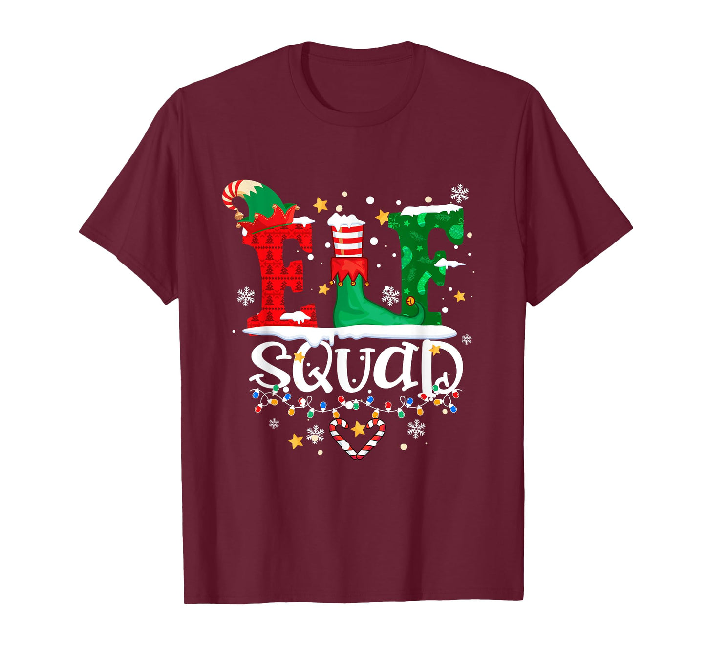Elf Squad Christmas Lights Funny Holiday Matching Xmas T-Shirt