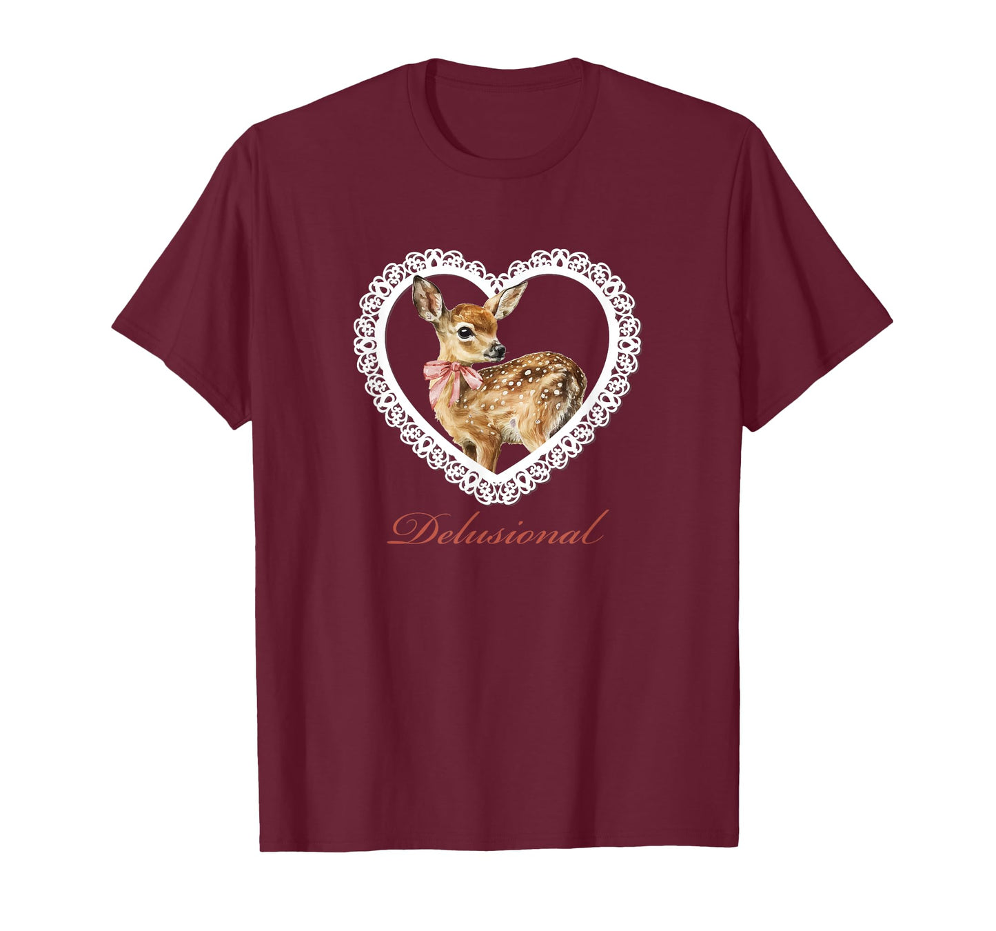 Delusional Baby Deer Vintage Lace Valentine Heart T-Shirt