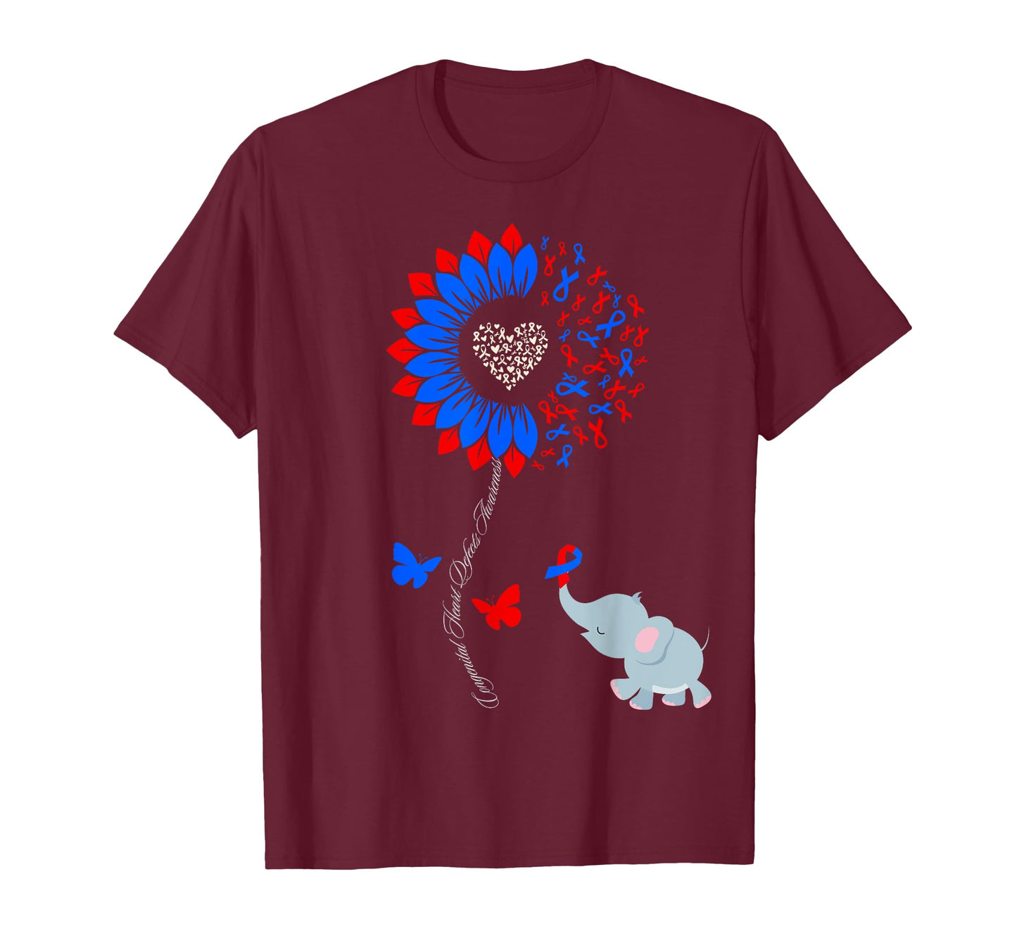 Congenital Heart Defects Awareness Sunflower Elephant T-Shirt