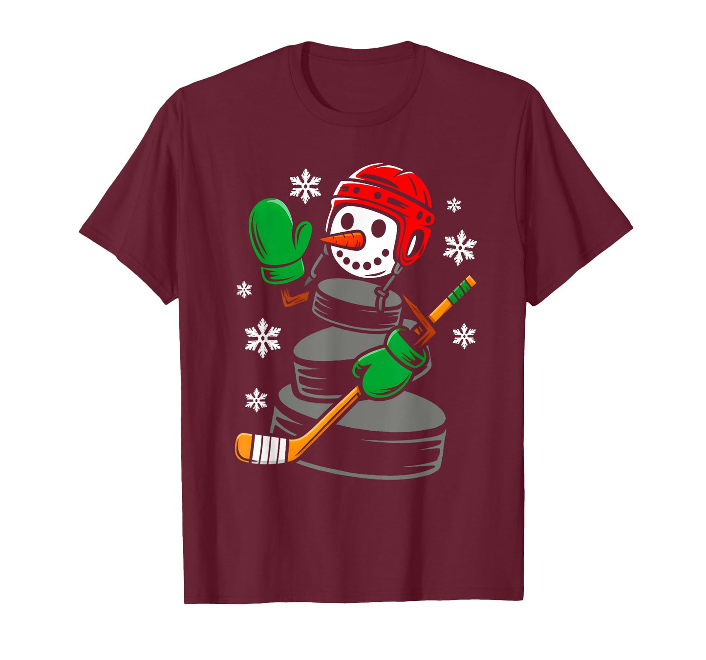 Hockey Santa Hat Snowman Xmas Funny Hockey Lover Christmas T-Shirt