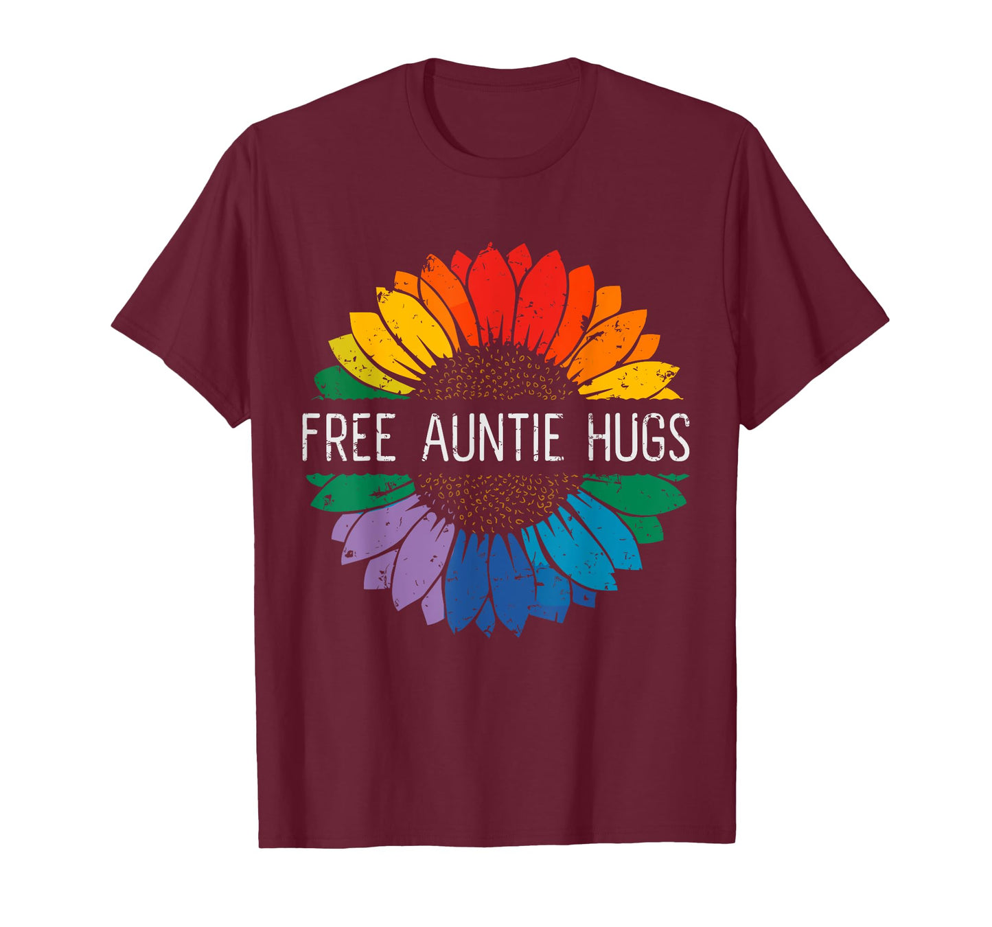Free Auntie Hugs, LGBT Gay Lesbian Pride Month Rainbow Flag T-Shirt