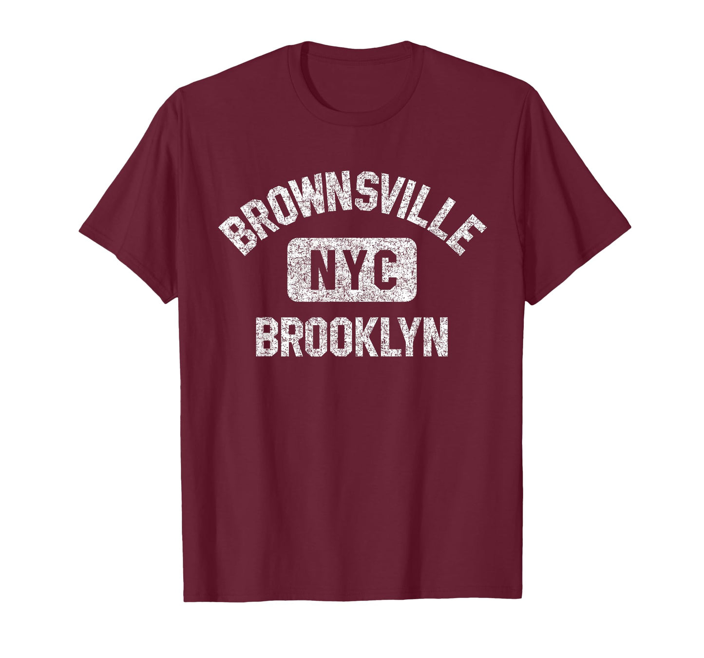 Brownsville Brooklyn Gym Style Distressed White Print T-Shirt
