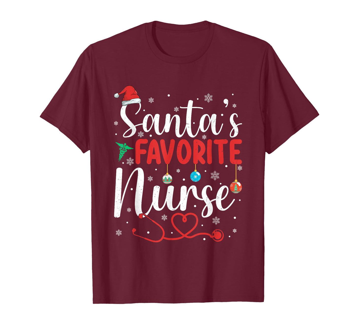 Santas Favorite Nurse Christmas Scrub Xmas Nursing Men Women T-Shirt