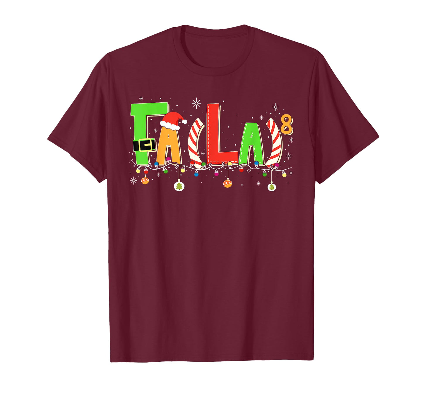 Funny Christmas Lights FA (La) 8 Santa Hat Math Teacher Kid T-Shirt