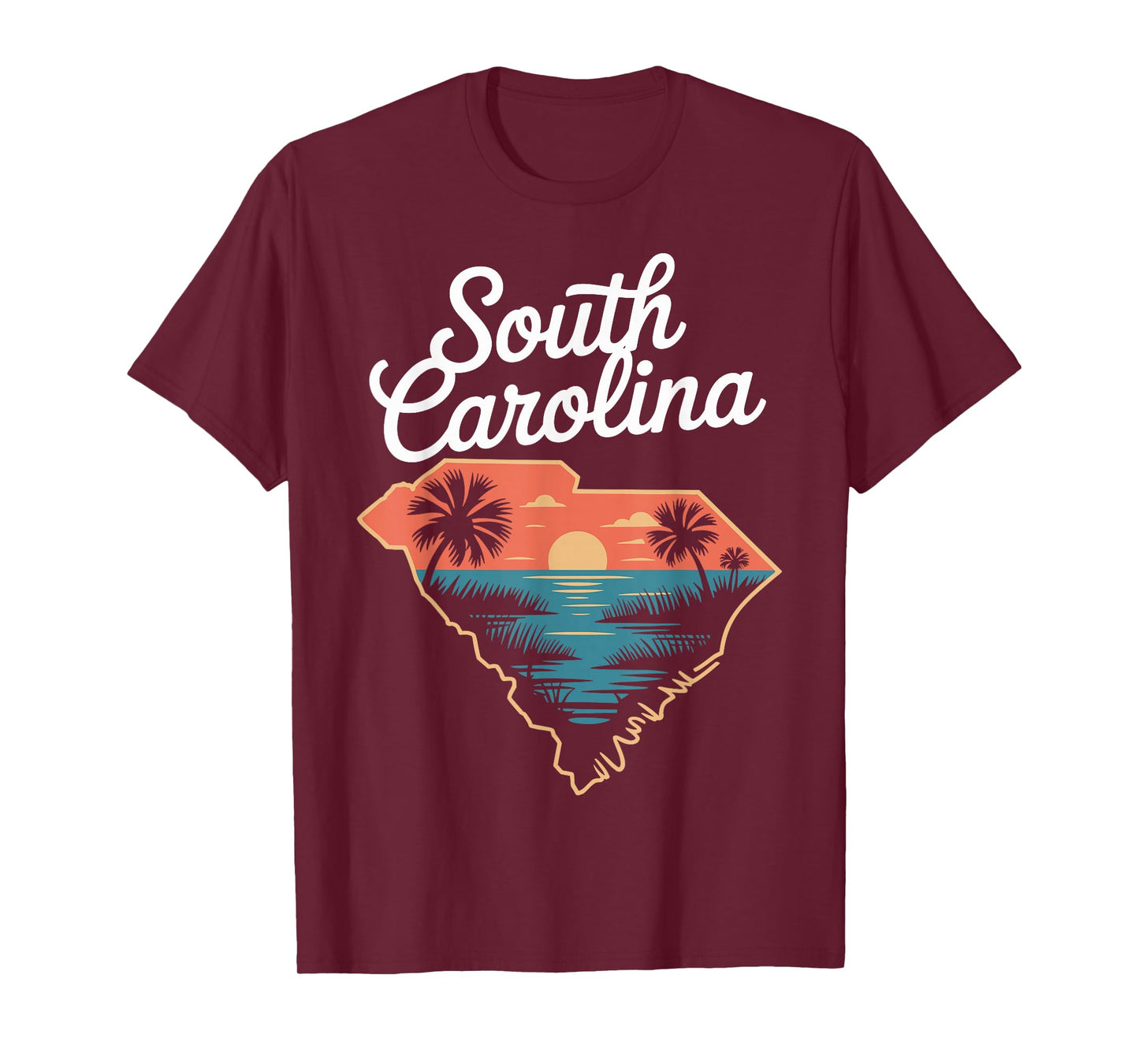 South Carolina Beach Sunset Palm Trees Retro T-Shirt