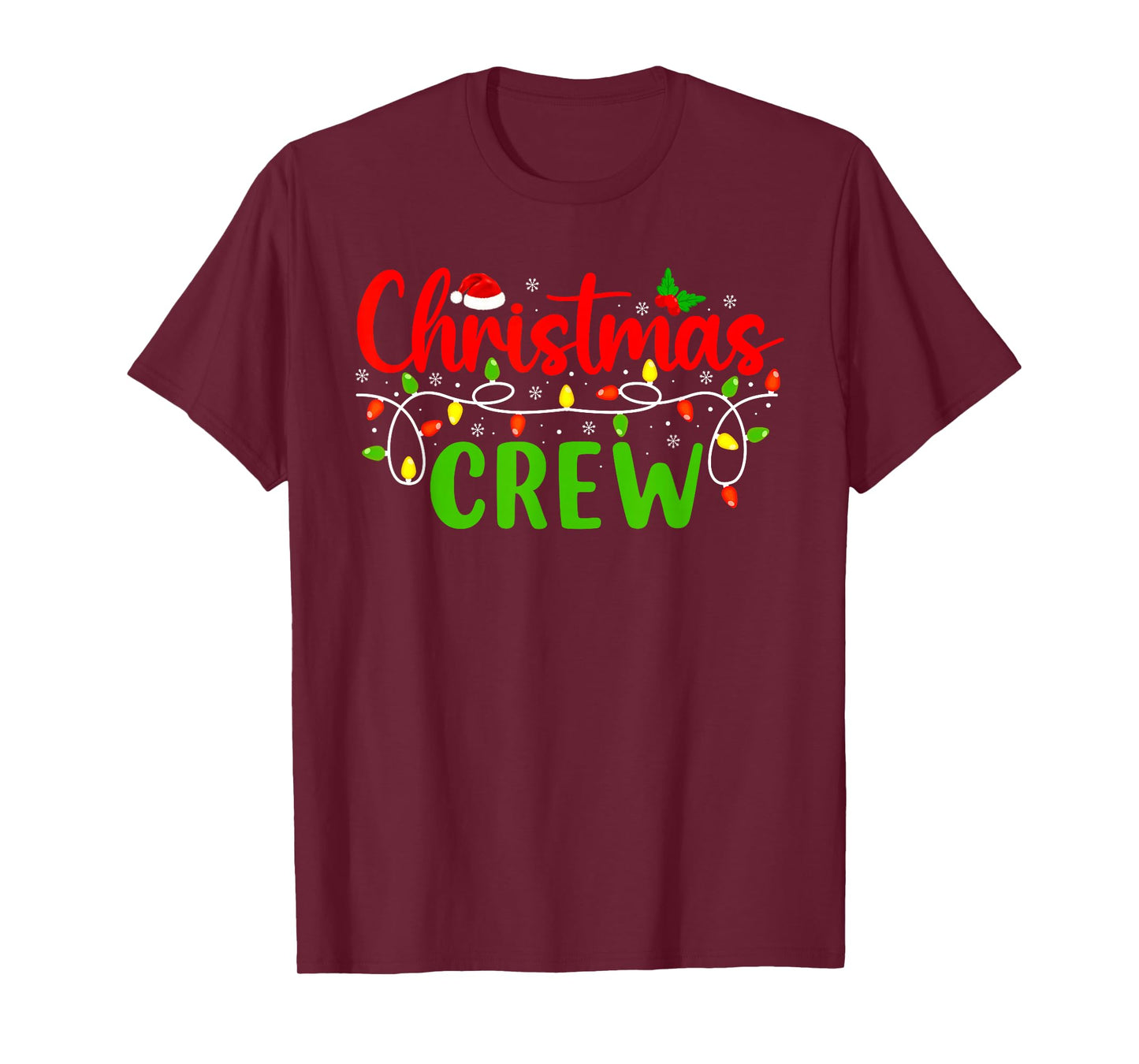 Christmas Crew Lights Red Santa Hat Xmas Family Men Women T-Shirt