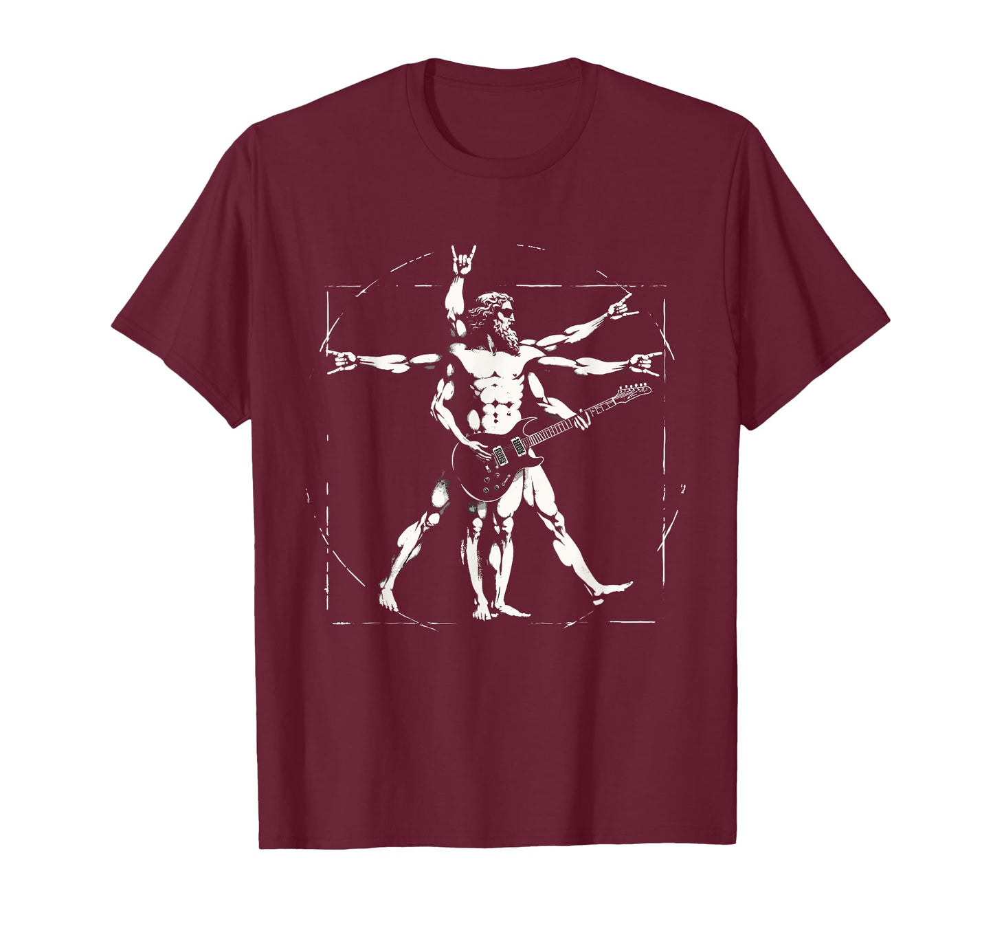 Retro Vitruvian Man Guitar Rock Men Women Funny Guitar T-Shirt