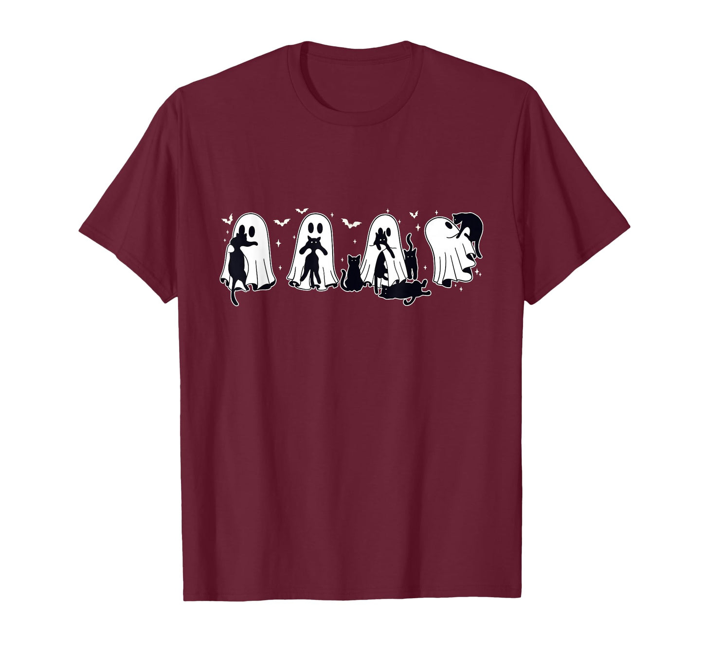 Ghost Holding Black Cat Halloween Black Cat Lover Cat Mom T-Shirt